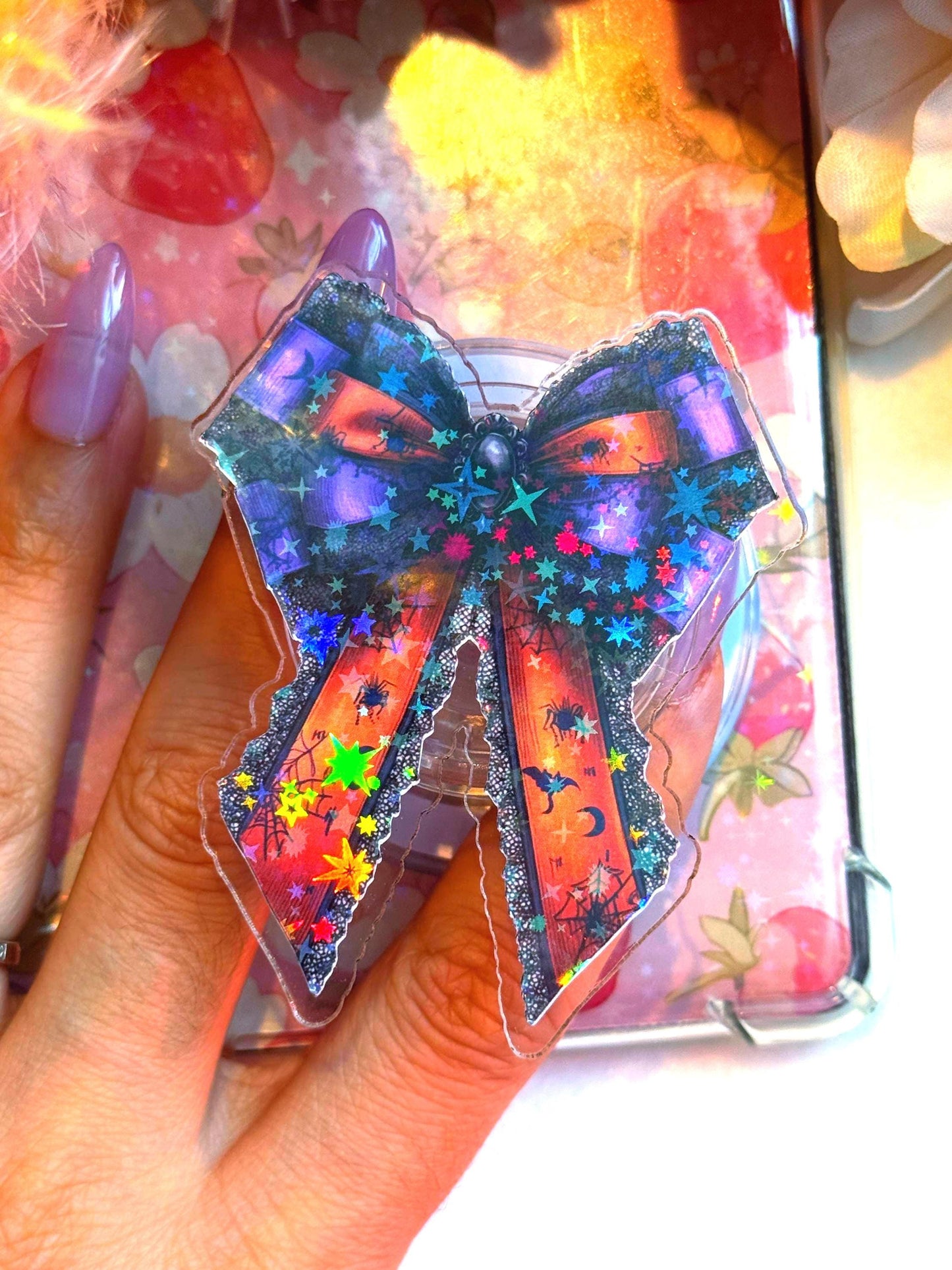 Gothic Bow Magsafe Phone Grip: Spooky Halloween E-Reader Accessory