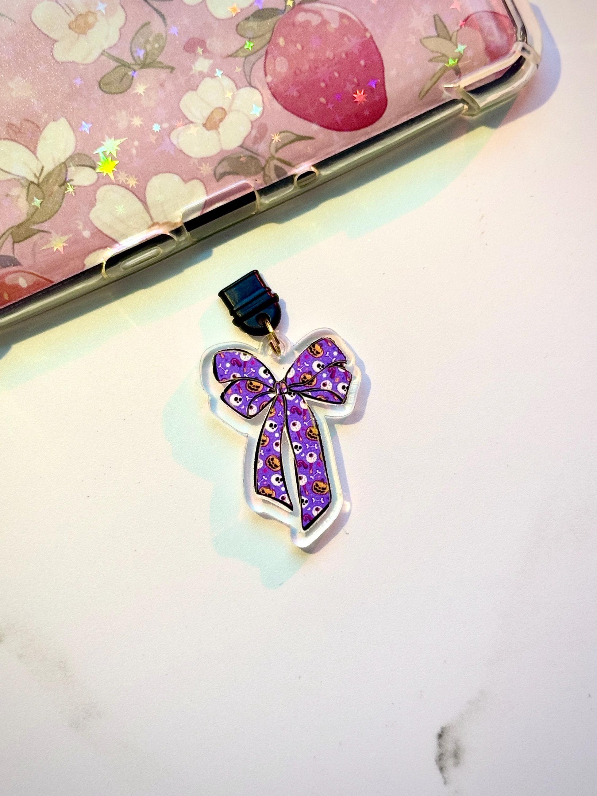 Purple Halloween Phone Charm: Spooky Ghost & Pumpkin Dust Plug