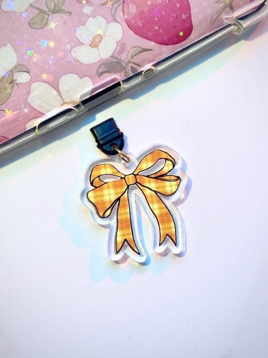 Yellow Plaid Bow USB-C Dust Plug: Kawaii Phone Charm
