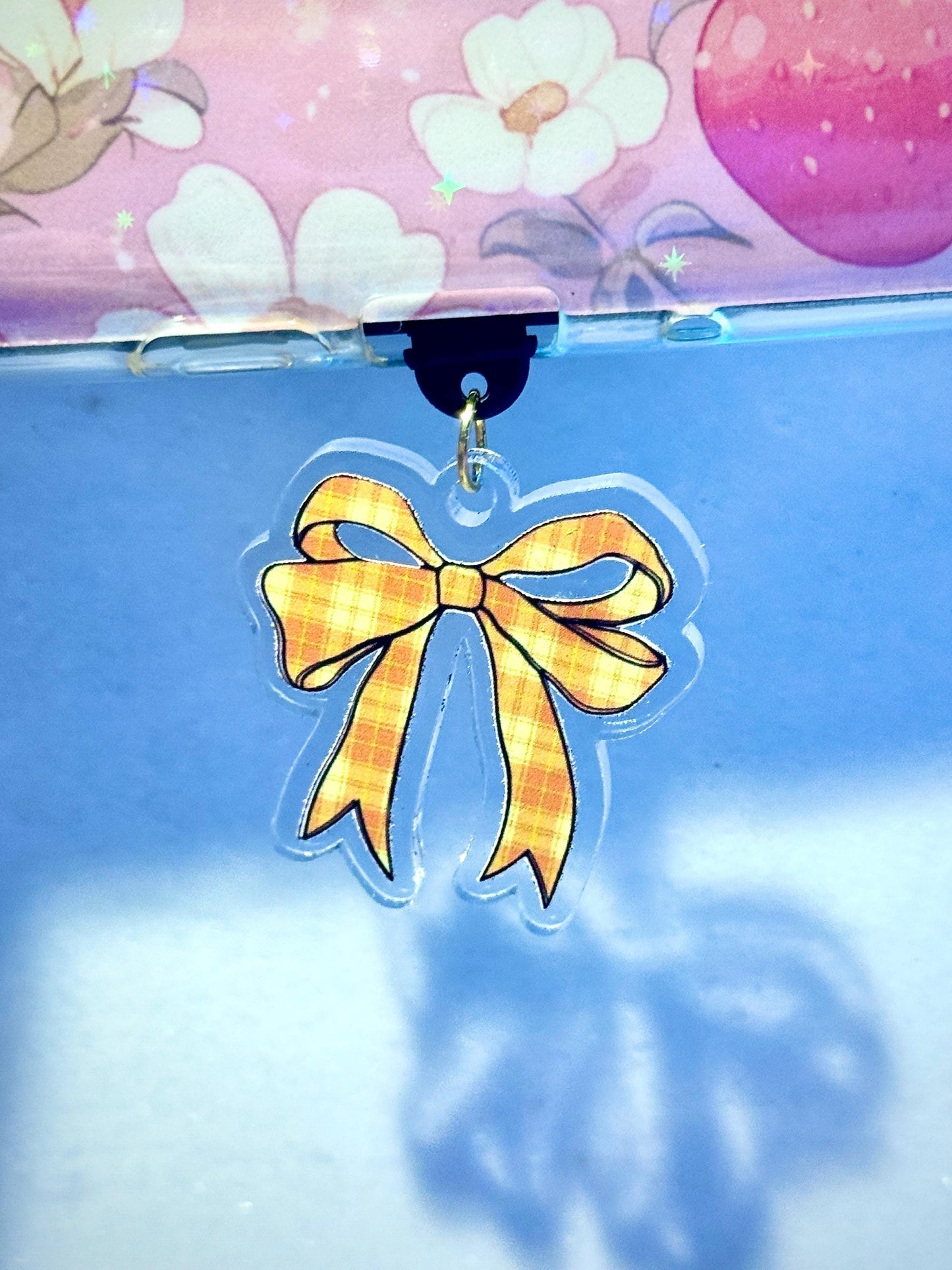 Yellow Plaid Bow USB-C Dust Plug: Kawaii Phone Charm