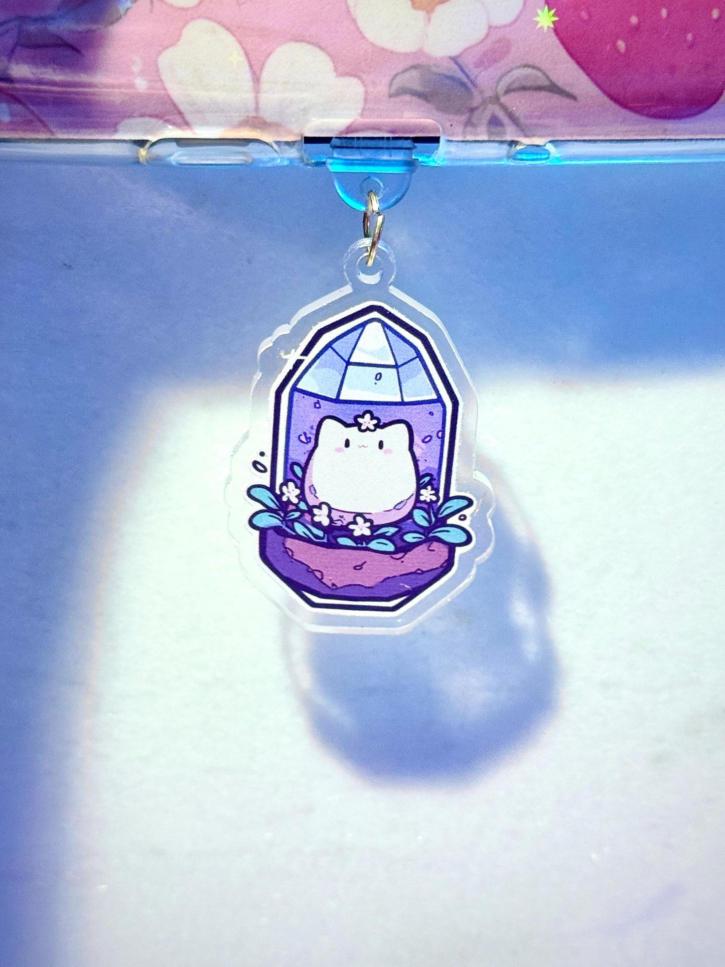 Crystal Cat USB-C Dust Plug: Kawaii Purple Phone Charm
