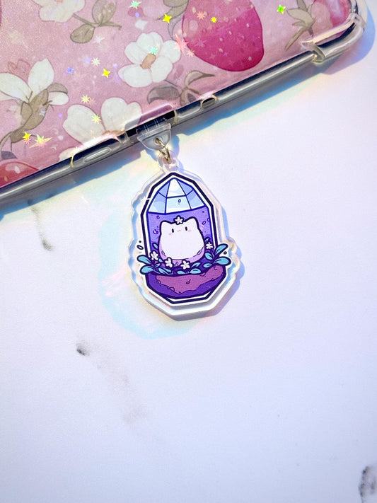 Crystal Cat USB-C Dust Plug: Kawaii Purple Phone Charm