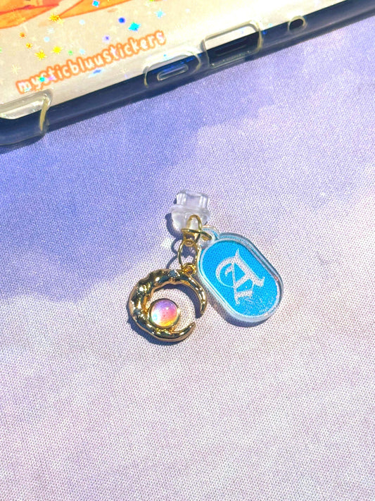Personalized Moon & Initial Kindle Charm: Iridescent Crystal Dust Plug