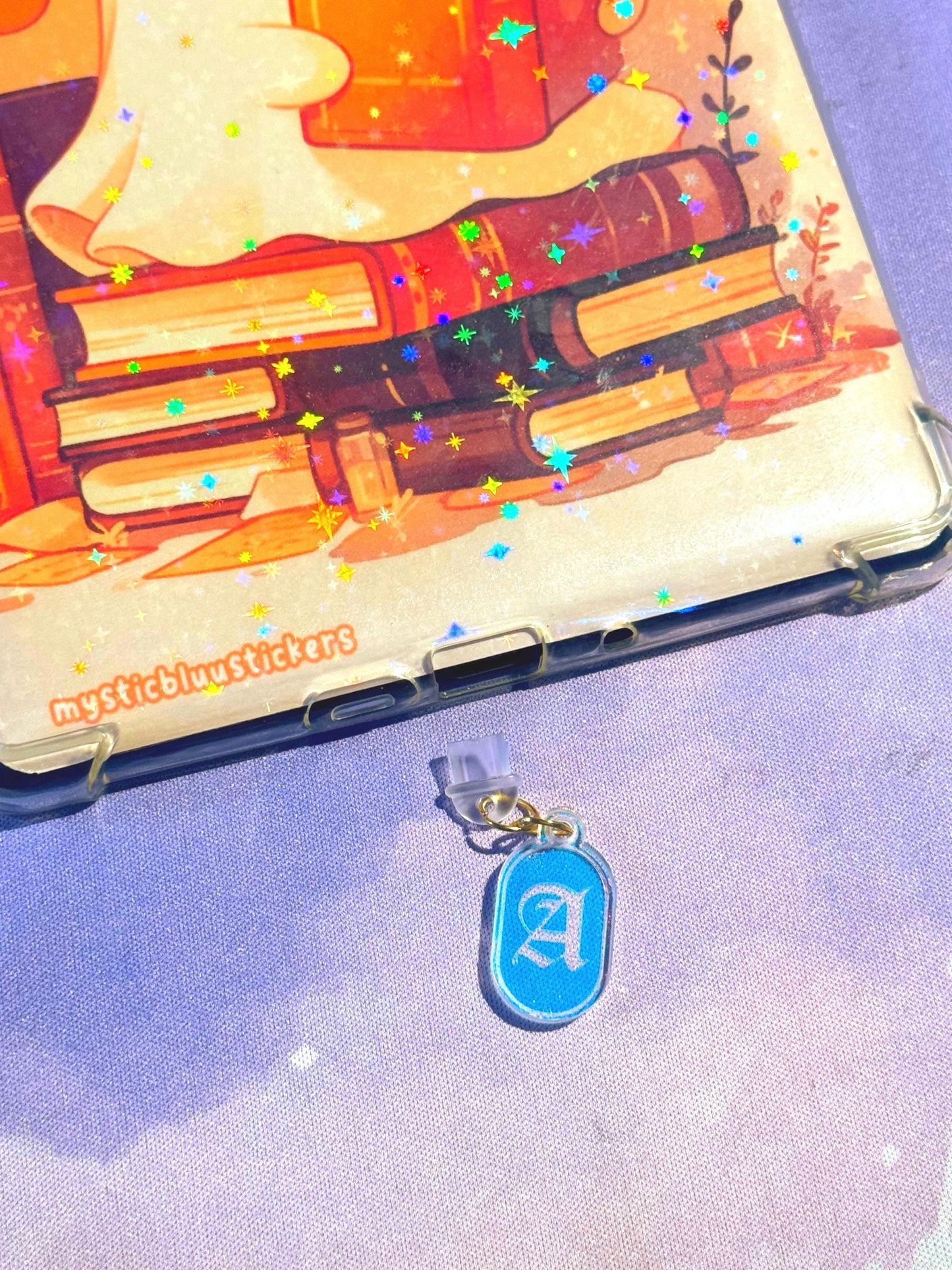 Personalized Moon & Initial Kindle Charm: Iridescent Crystal Dust Plug