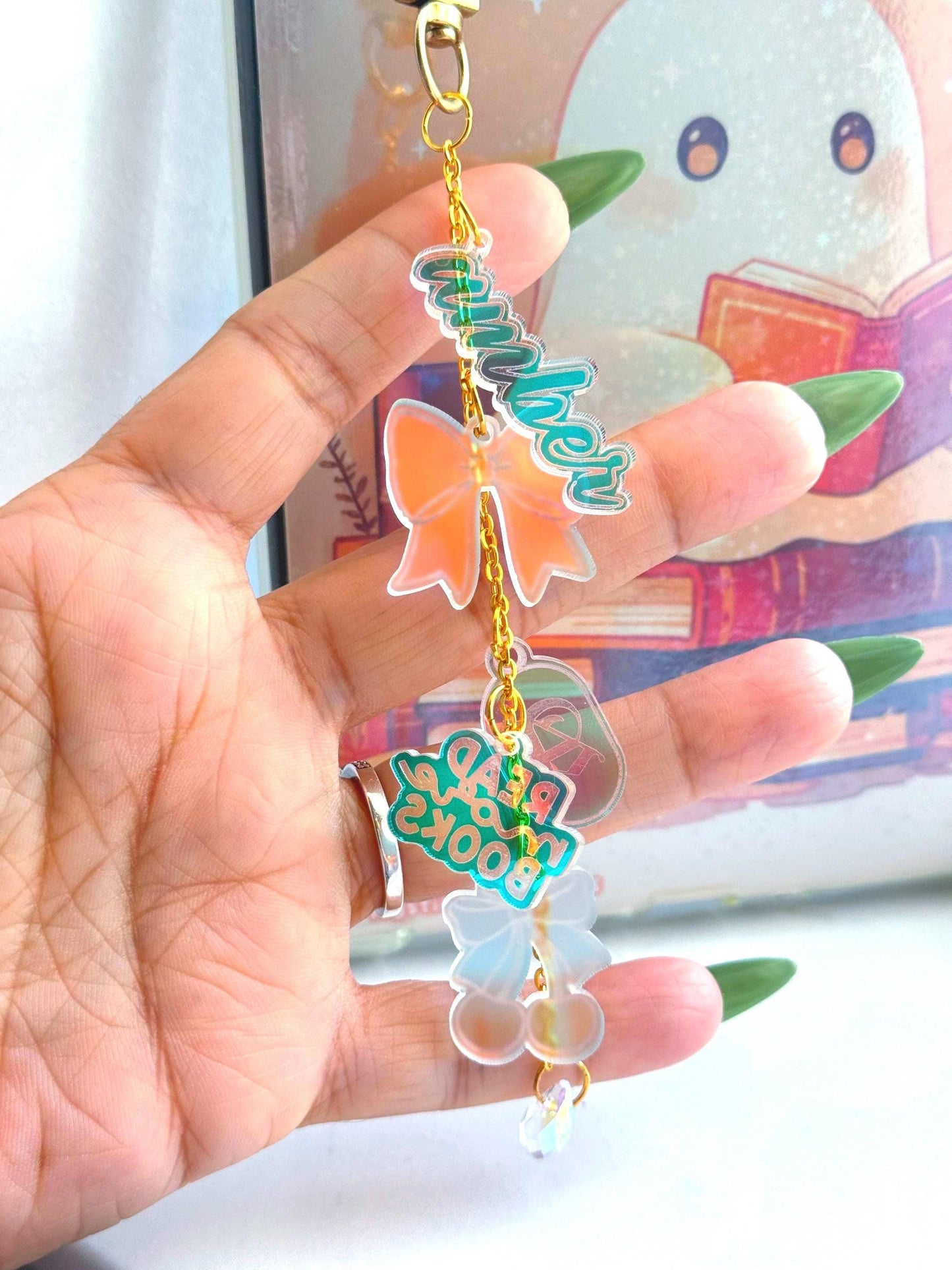 Personalized Kindle Charm Chain: Iridescent Acrylic Reader Gift