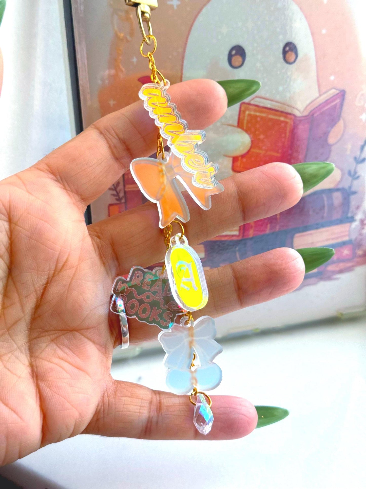 Personalized Kindle Charm Chain: Iridescent Acrylic Reader Gift