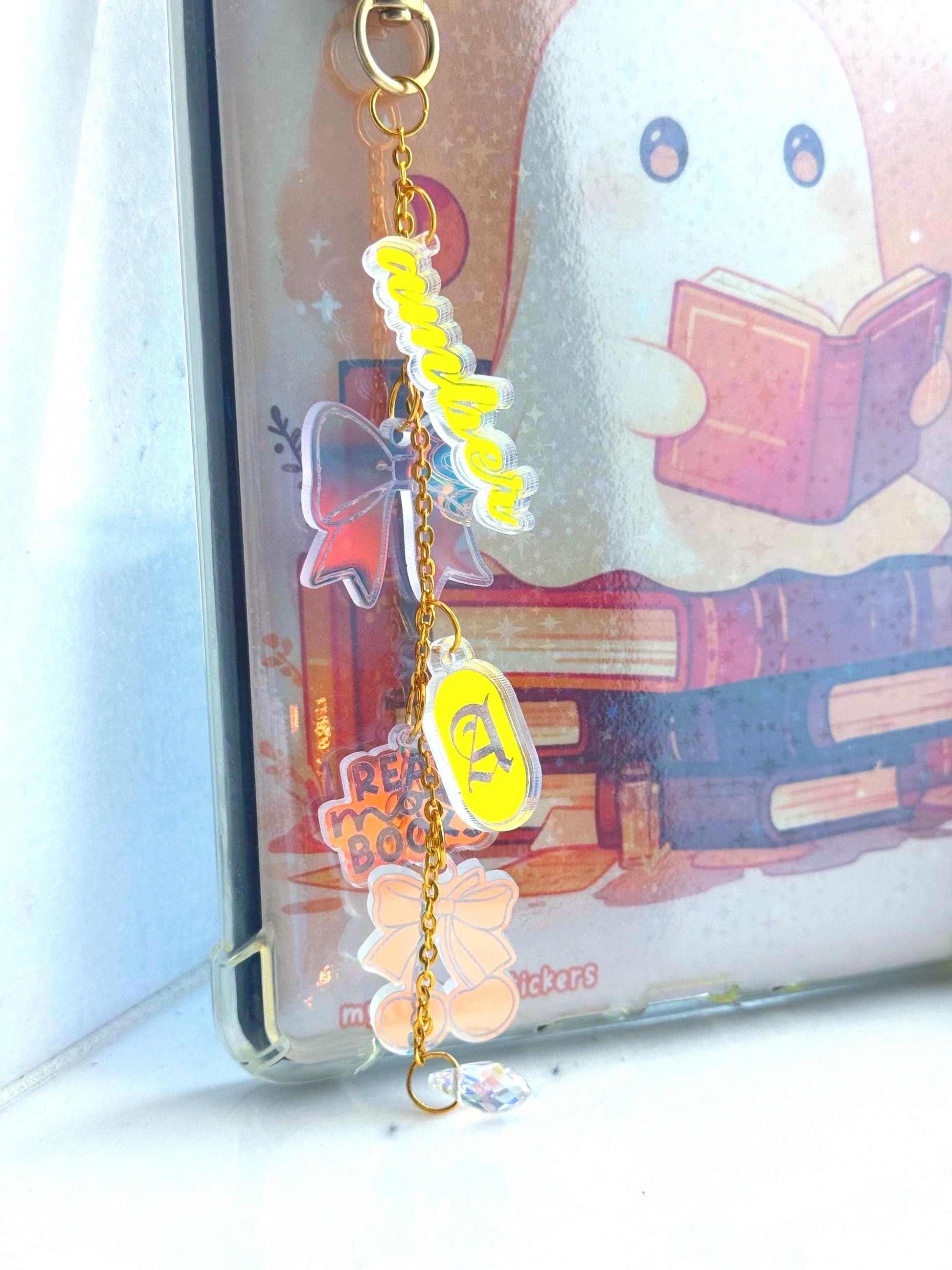 Personalized Kindle Charm Chain: Iridescent Acrylic Reader Gift