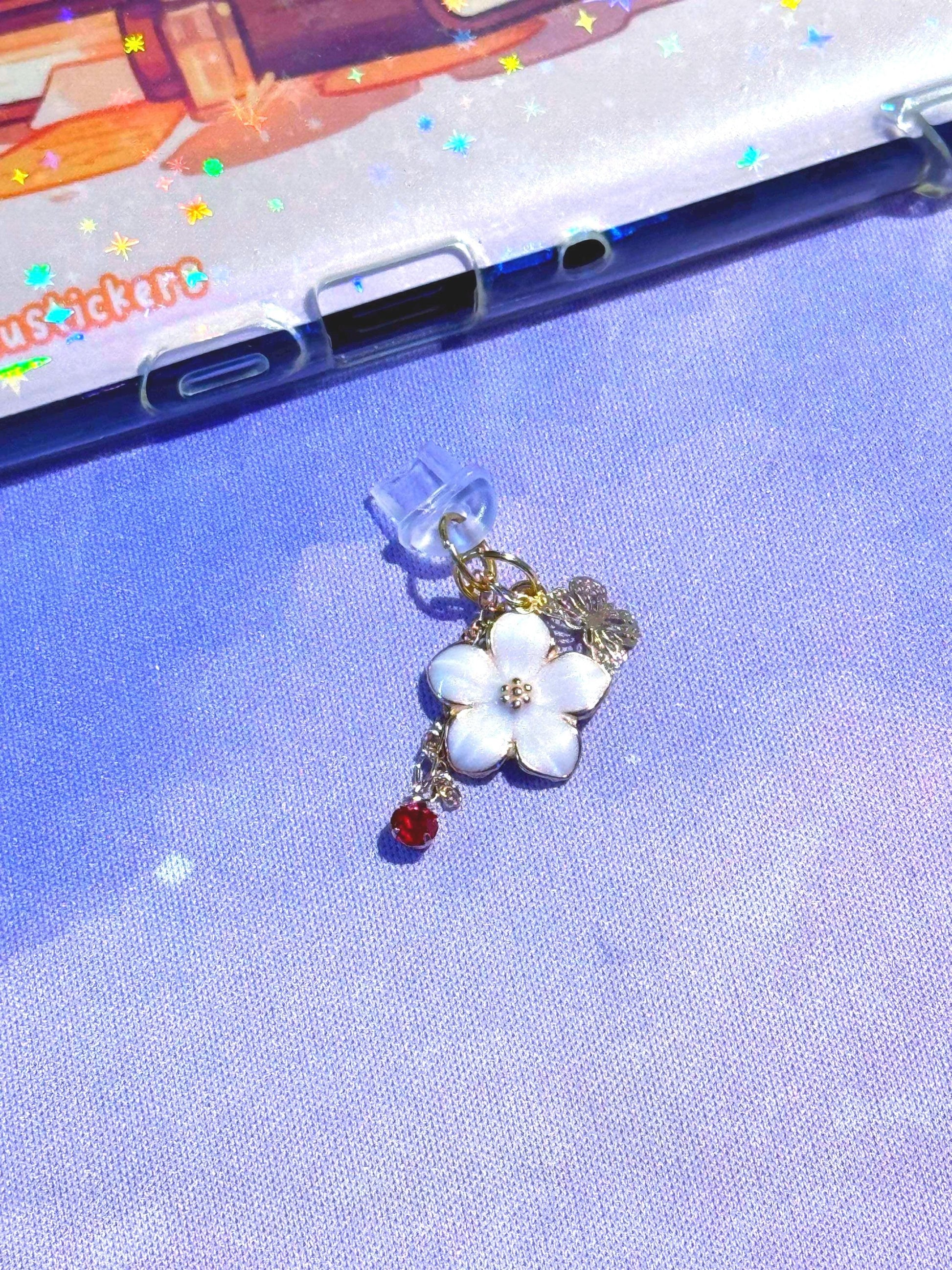 Enamel Flower Kindle Charm: Butterfly, Gemstone USB-C Dust Plug