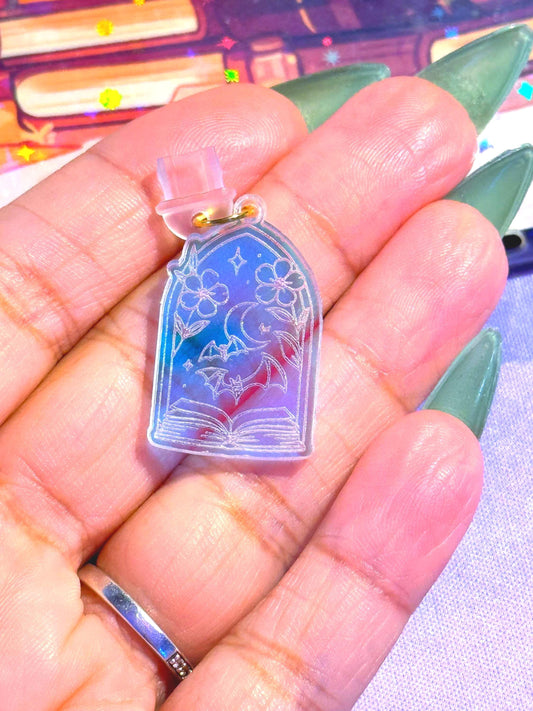 Iridescent Acrylic Book & Bat USB-C Charm: Kindle Decor