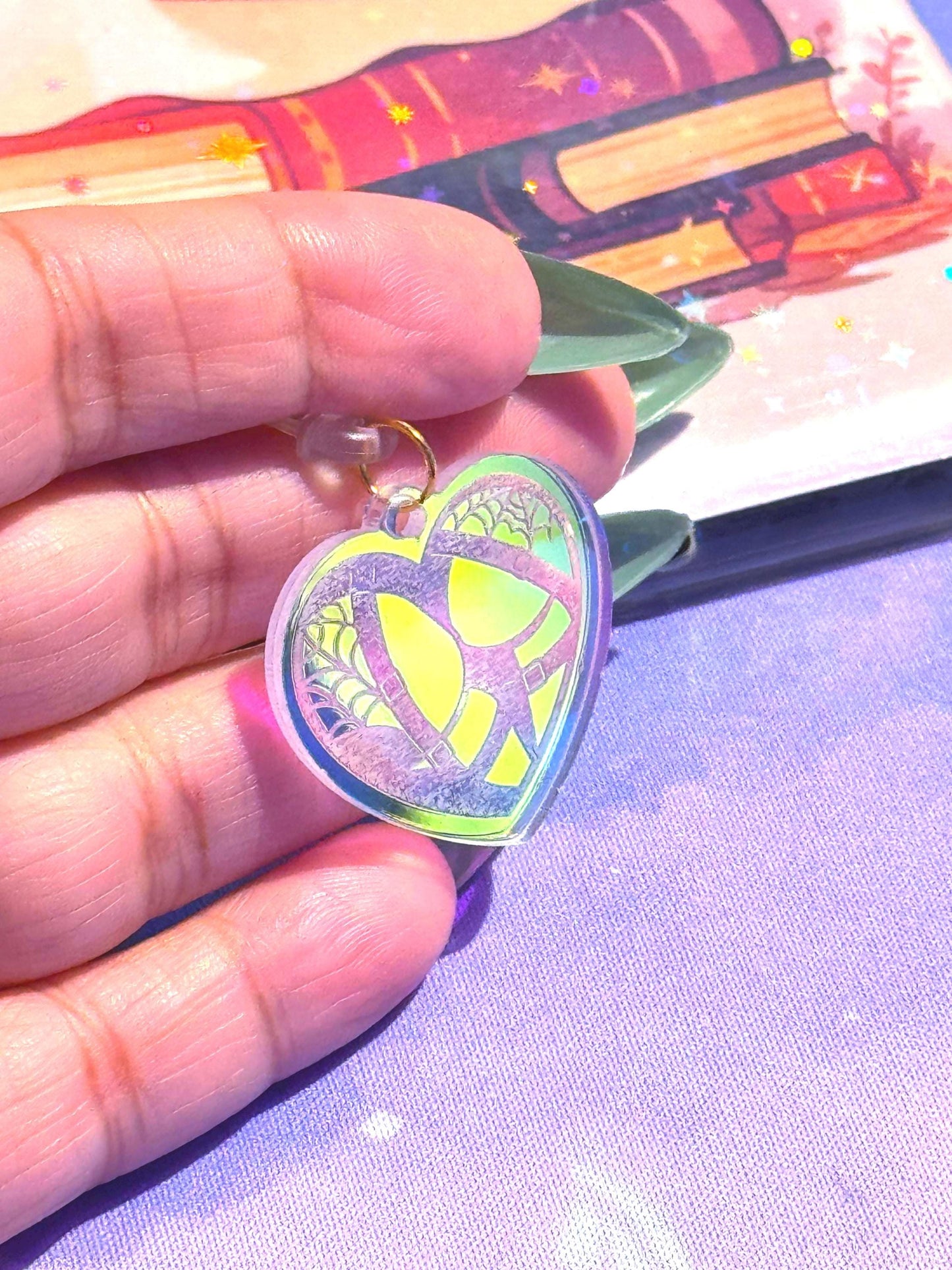 Iridescent Spiderweb Heart Charm: Gothic Kindle, Phone, Tablet Accessory