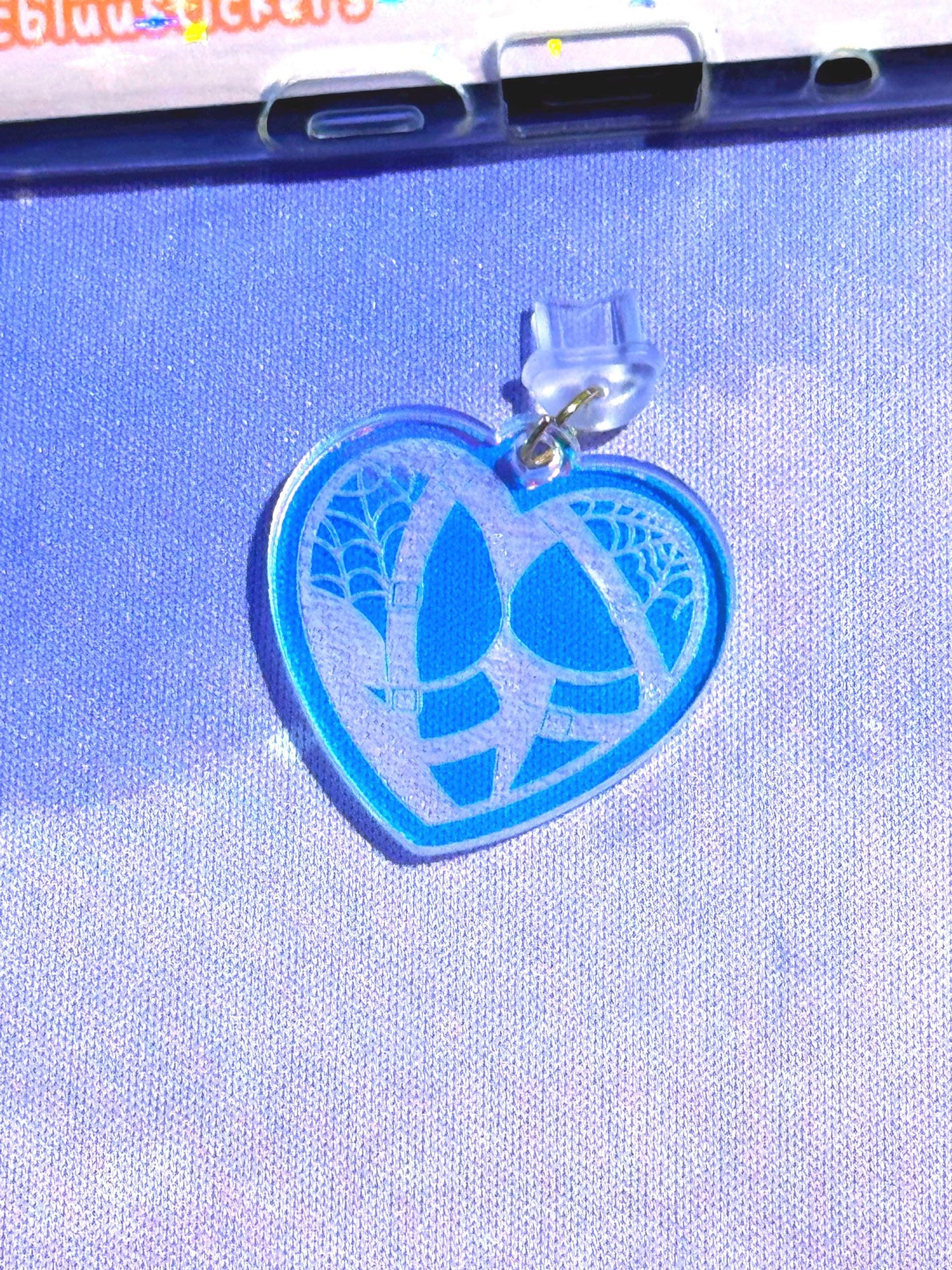 Iridescent Spiderweb Heart Charm: Gothic Kindle, Phone, Tablet Accessory