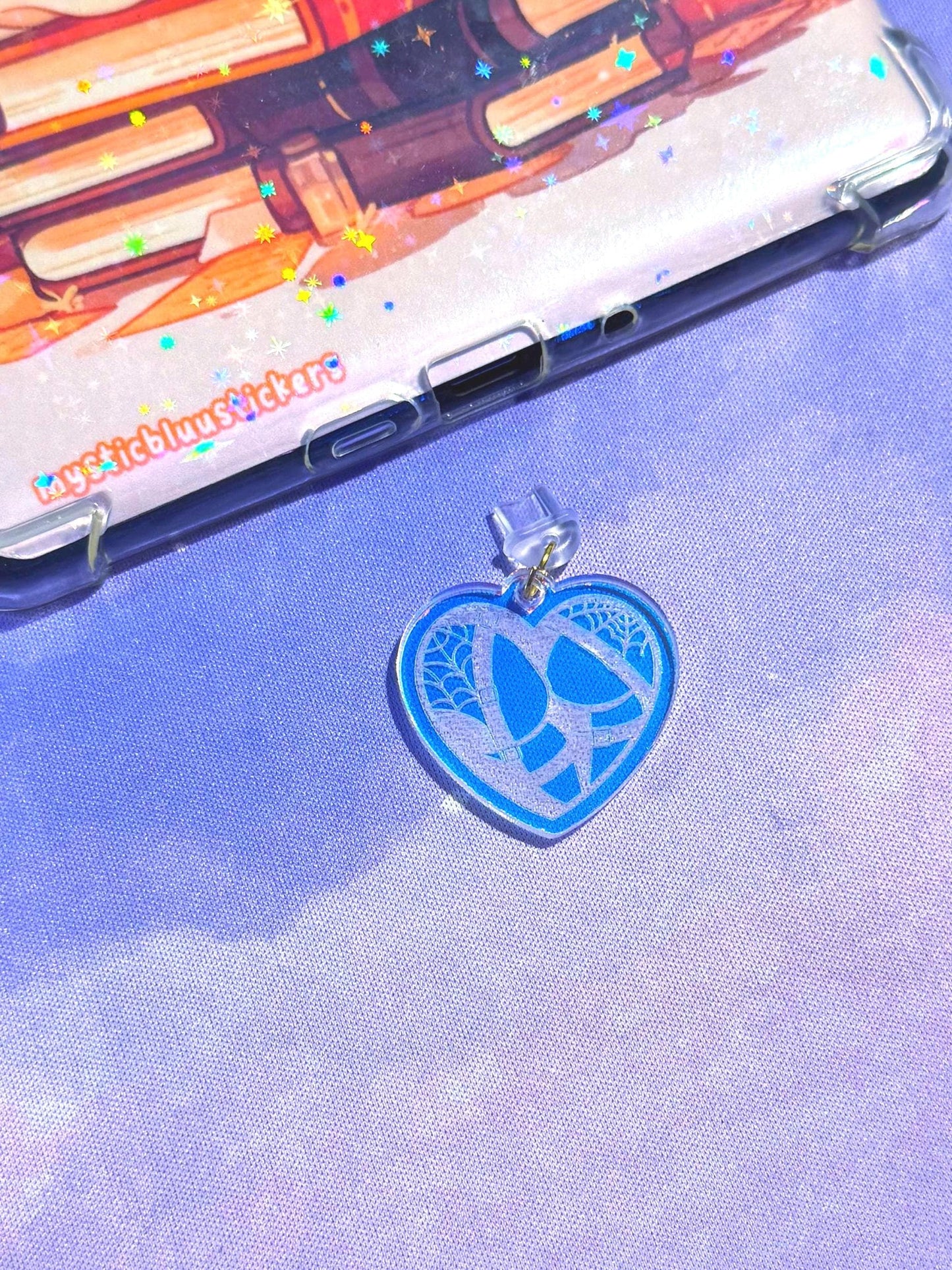 Iridescent Spiderweb Heart Charm: Gothic Kindle, Phone, Tablet Accessory