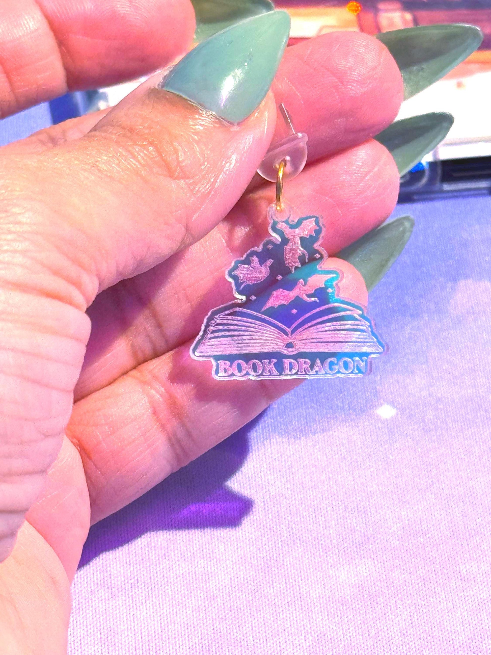 Iridescent Acrylic Book Dragon Charm: Kindle, USB-C Dust Plug