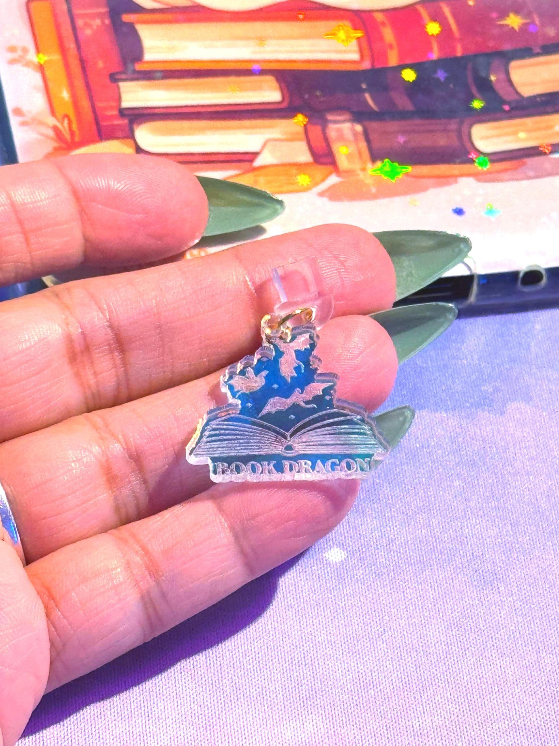 Iridescent Acrylic Book Dragon Charm: Kindle, USB-C Dust Plug