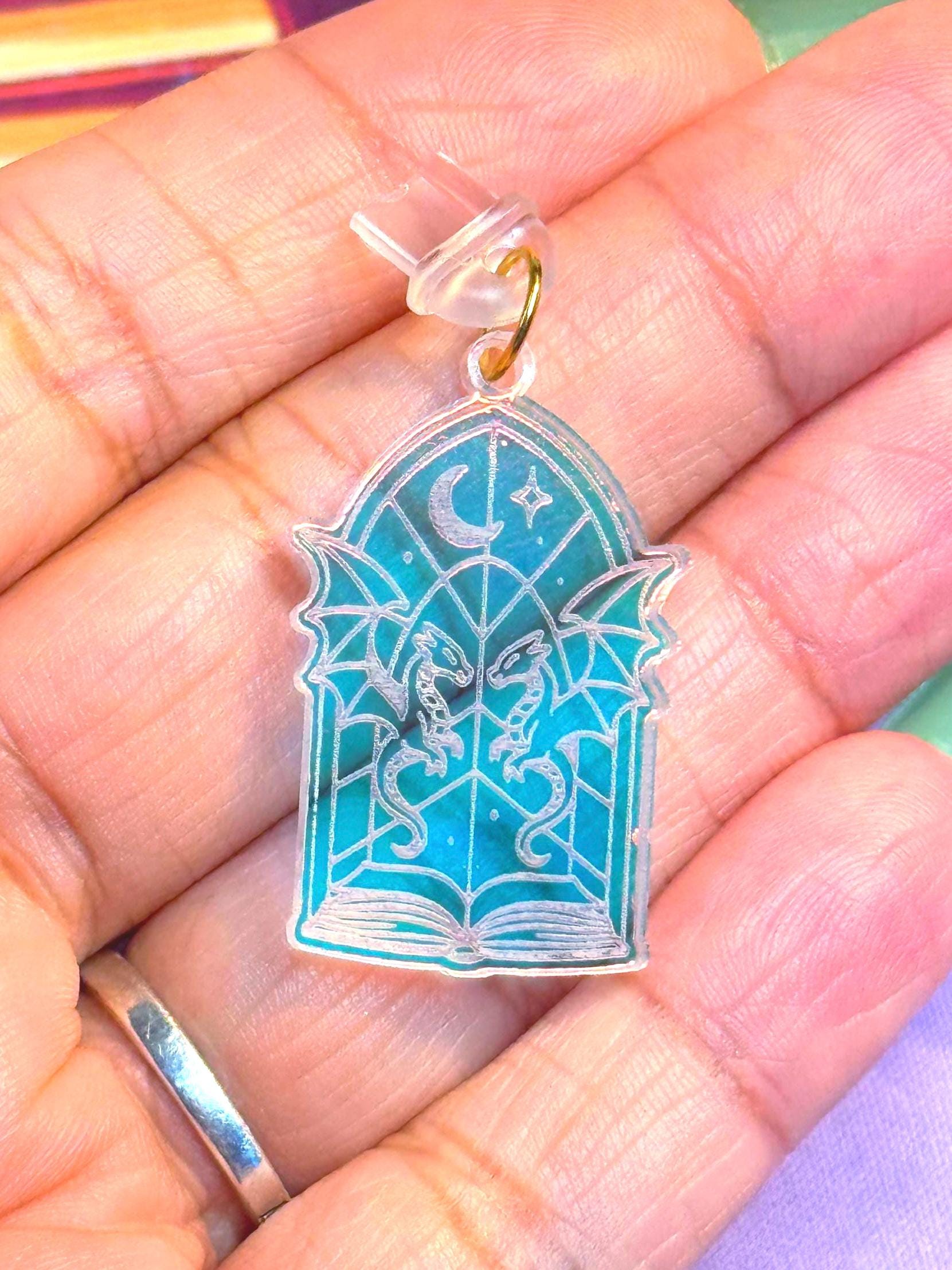 Iridescent Dragon Book Charm: Fantasy Kindle/USB-C Accessory