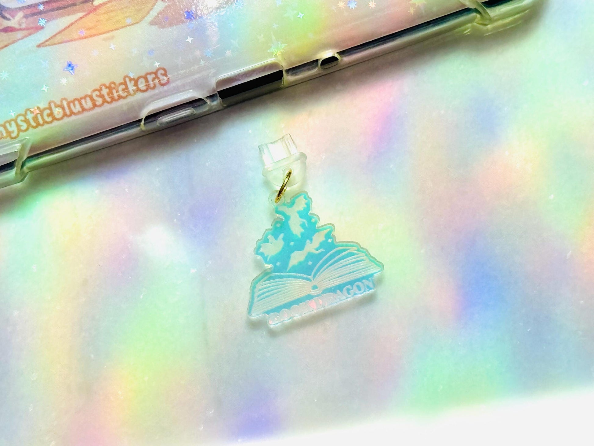 Book Dragon Kindle Charm: Iridescent Acrylic Ereader Decor