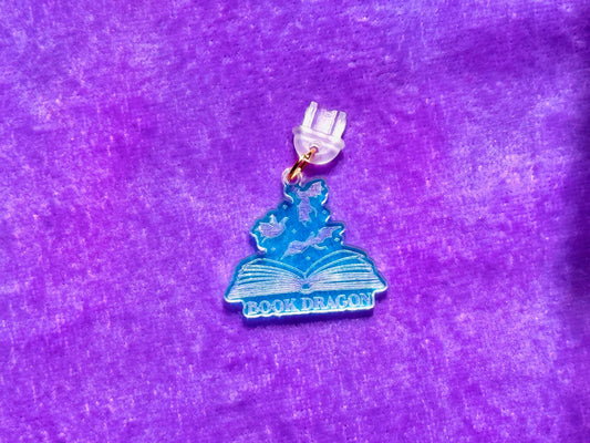 Book Dragon Kindle Charm: Iridescent Acrylic Ereader Decor