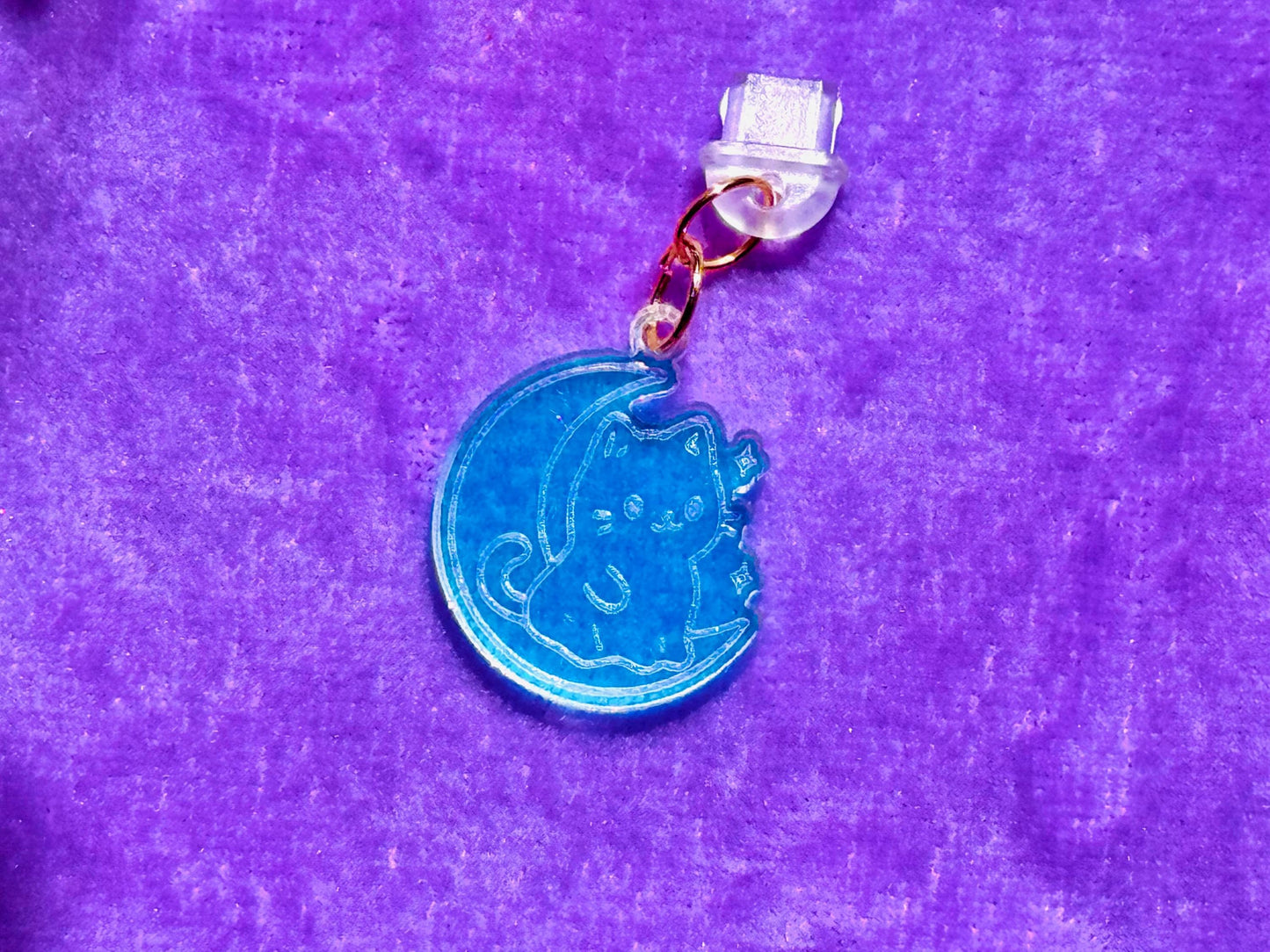 Cat Moon Kindle Dust Plug Charm for Ereader, Phone, Tablet, USB-C Device Decor, Cute Accessory Gift