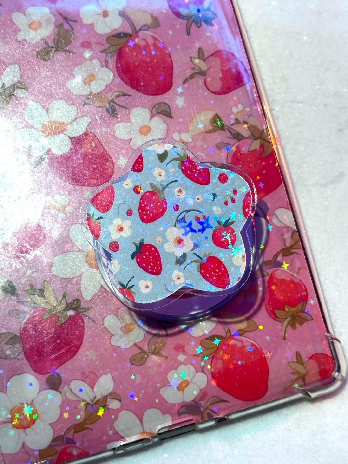 Strawberry Magsafe Kindle Phone Grip: Holographic Floral Kindle Accessory