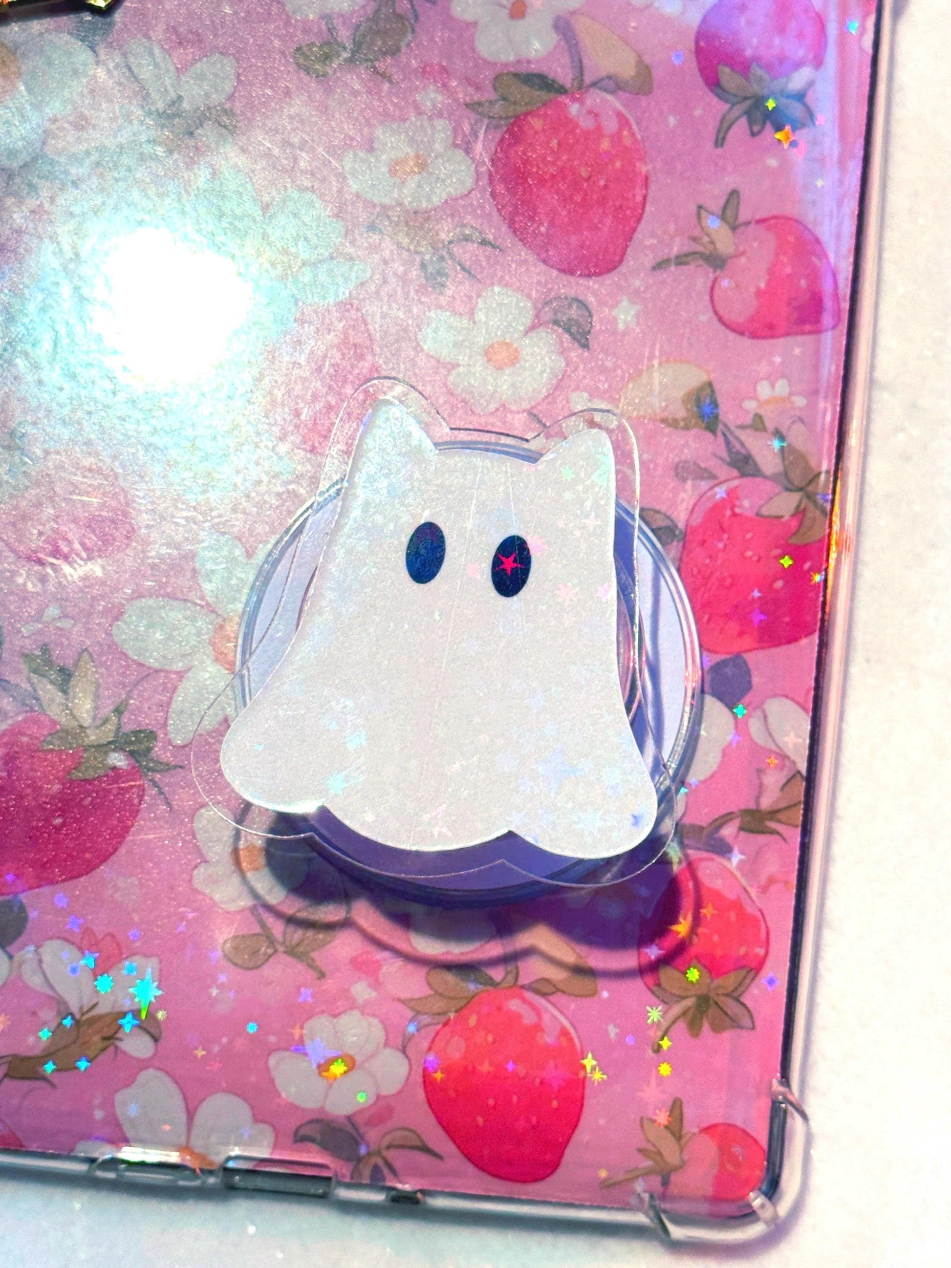Holographic Ghost MagSafe Grip: Spooky Bookish Phone Kindle Stand