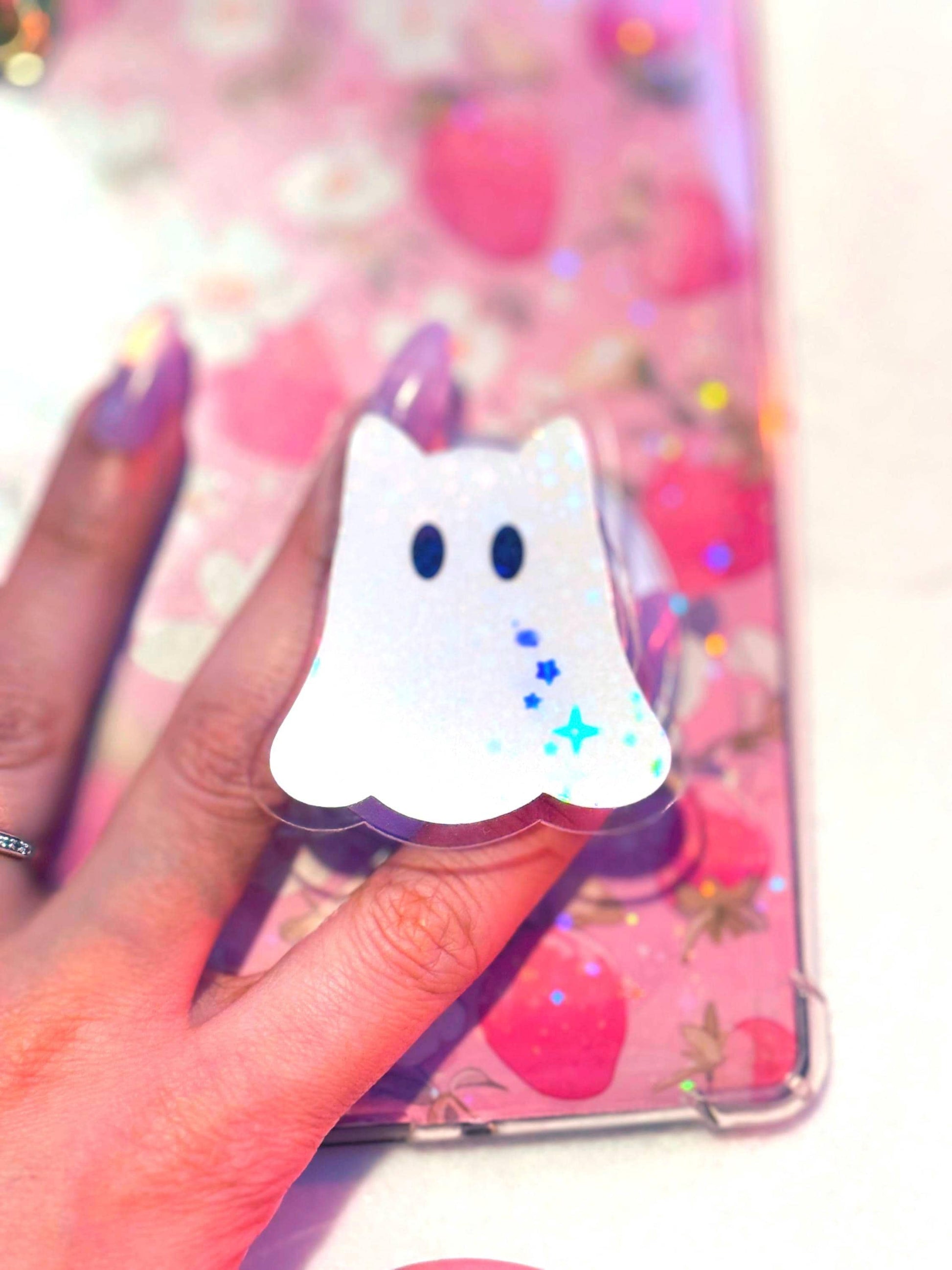Holographic Ghost MagSafe Grip: Spooky Bookish Phone Kindle Stand