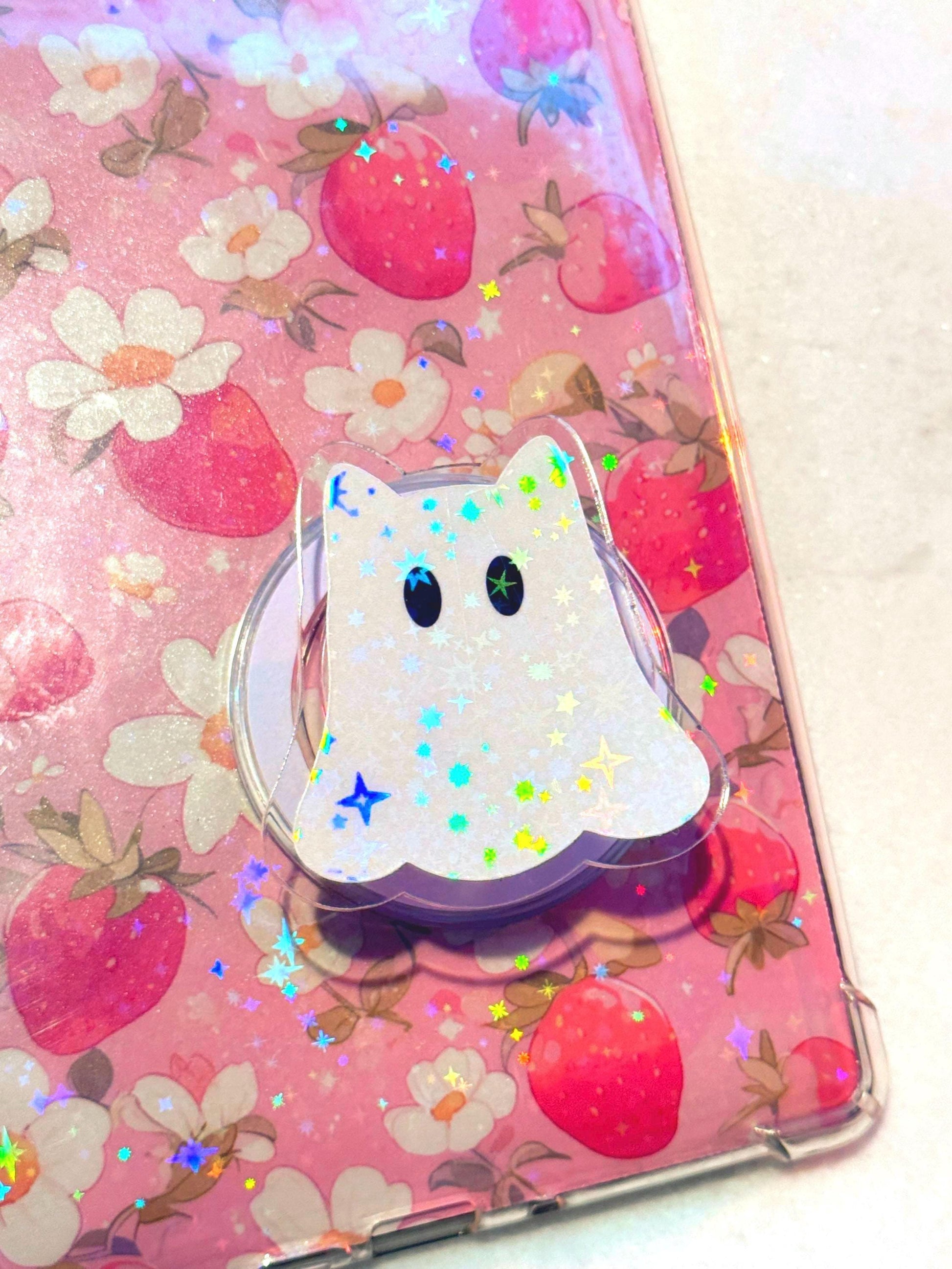 Holographic Ghost MagSafe Grip: Spooky Bookish Phone Kindle Stand
