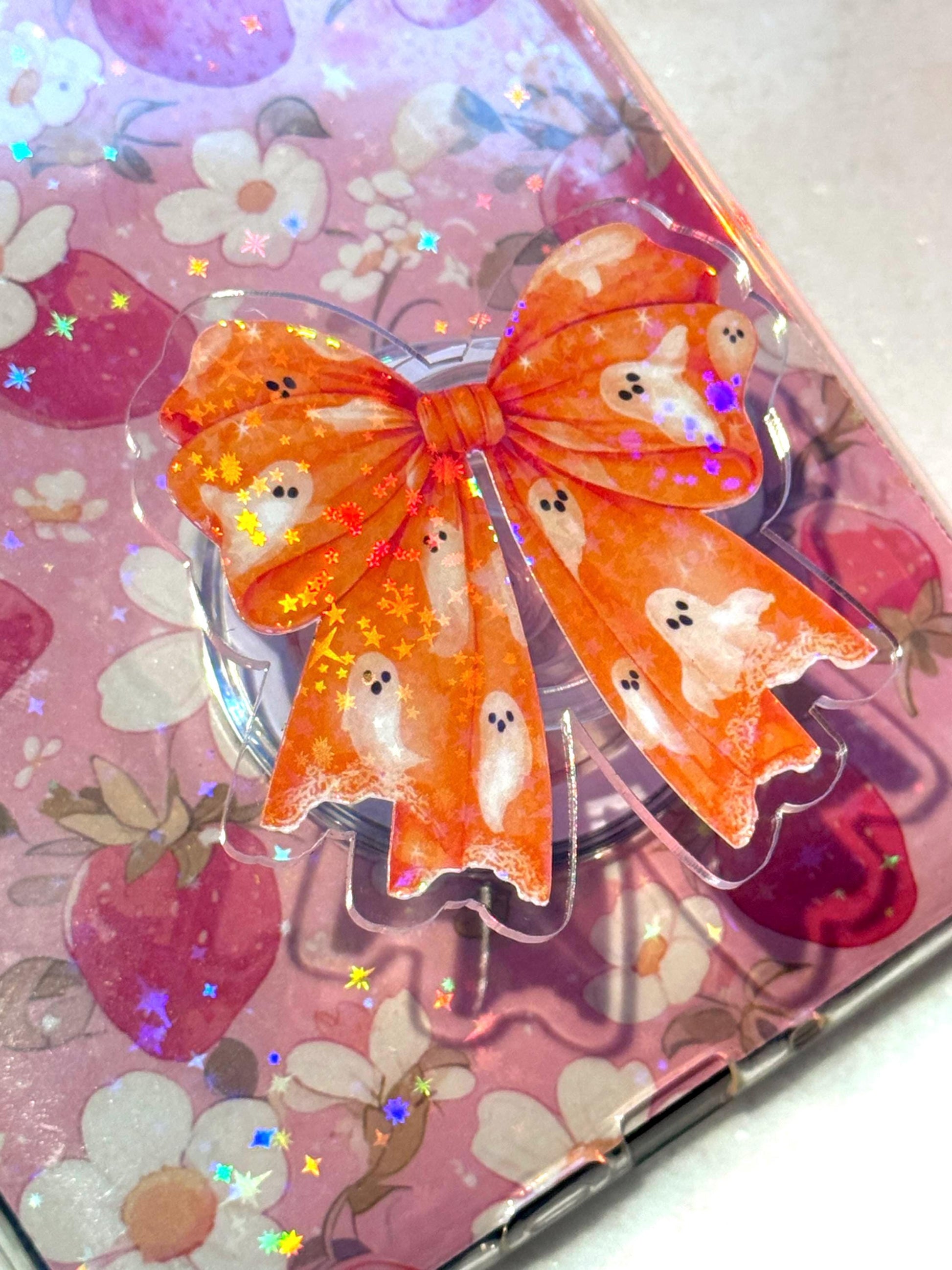 Ghost Bow Magsafe Phone Grip: Spooky Bookish Kindle Accessory