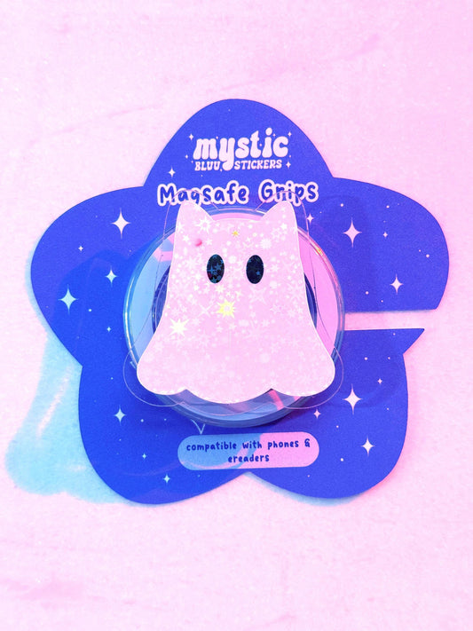 Holographic Ghost MagSafe Grip: Spooky Bookish Phone Stand