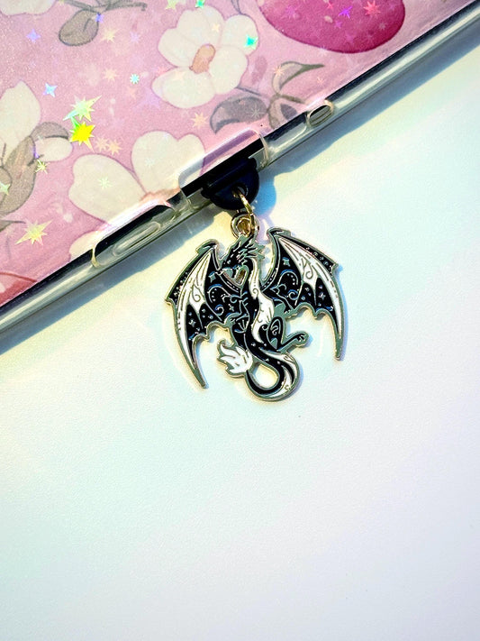 Enamel Dragon Dust Plug Charm: Gothic Fantasy Phone Accessory