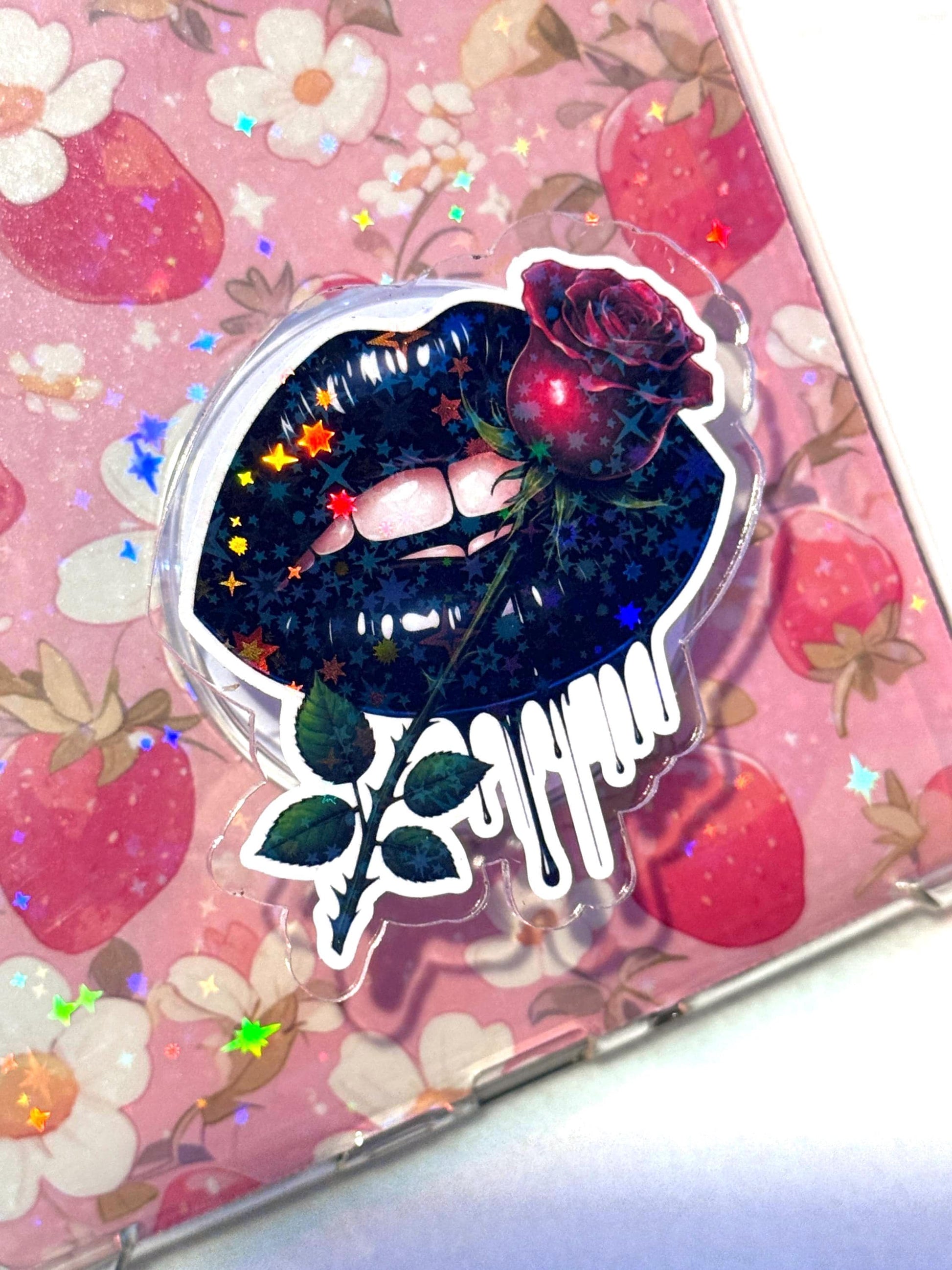 Black Lips Rose Magsafe Kindle Grip: Bookworm Ereader Accessory