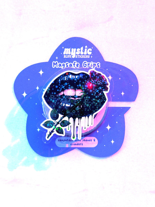 Black Lips Rose Magsafe Kindle Grip: Bookworm Ereader Accessory