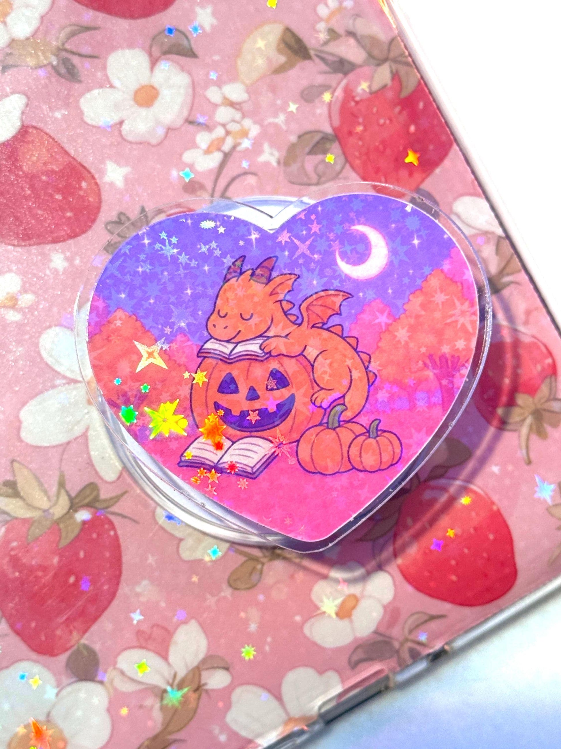 Holographic Dragon Fantasy MagSafe Grip: Cozy Pumpkin Book Kindle Holder
