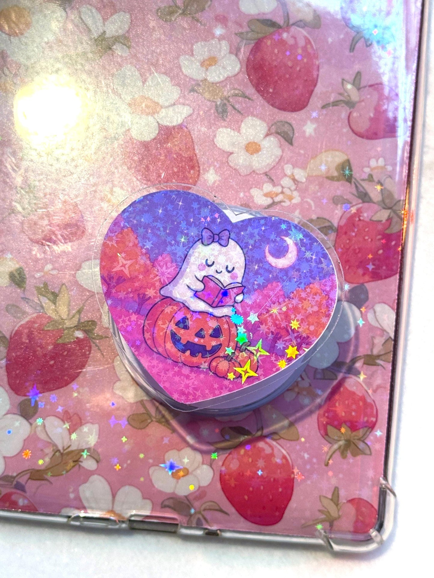 Ghost Pumpkin Kindle Phone Grip – Cute MagSafe Grip Stand with Pumpkin and Book Design Kindle Holder, Halloween Grip