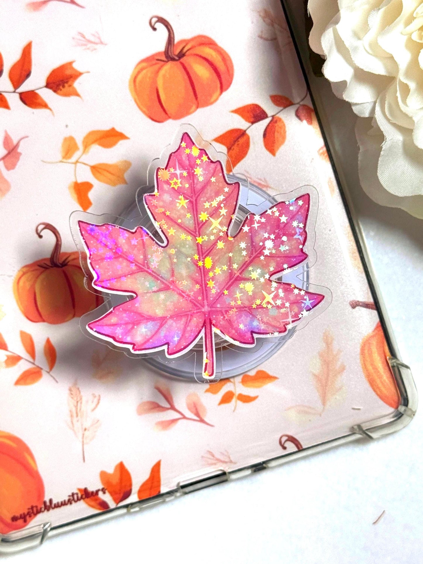 Autumn Leaf Holographic Kindle Grip – Fall MagSafe Phone & Tablet Stand Accessory