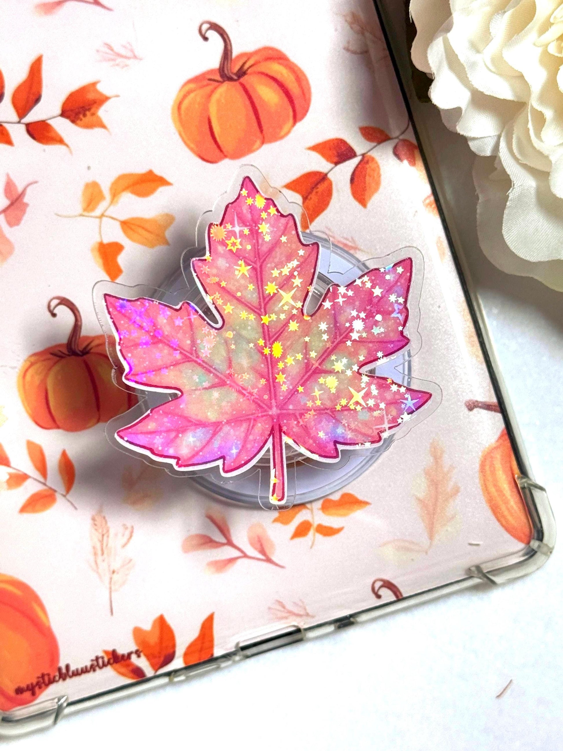 Autumn Leaf Holographic Kindle Grip – Fall MagSafe Phone & Tablet Stand Accessory