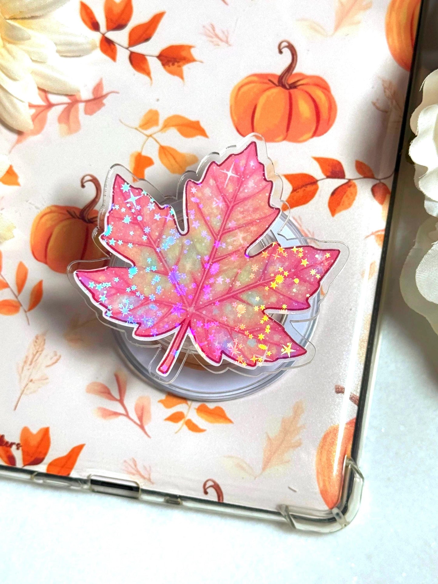 Autumn Leaf Holographic Kindle Grip – Fall MagSafe Phone & Tablet Stand Accessory