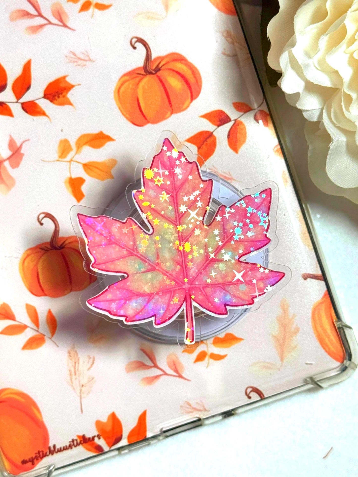 Autumn Leaf Holographic Kindle Grip – Fall MagSafe Phone & Tablet Stand Accessory