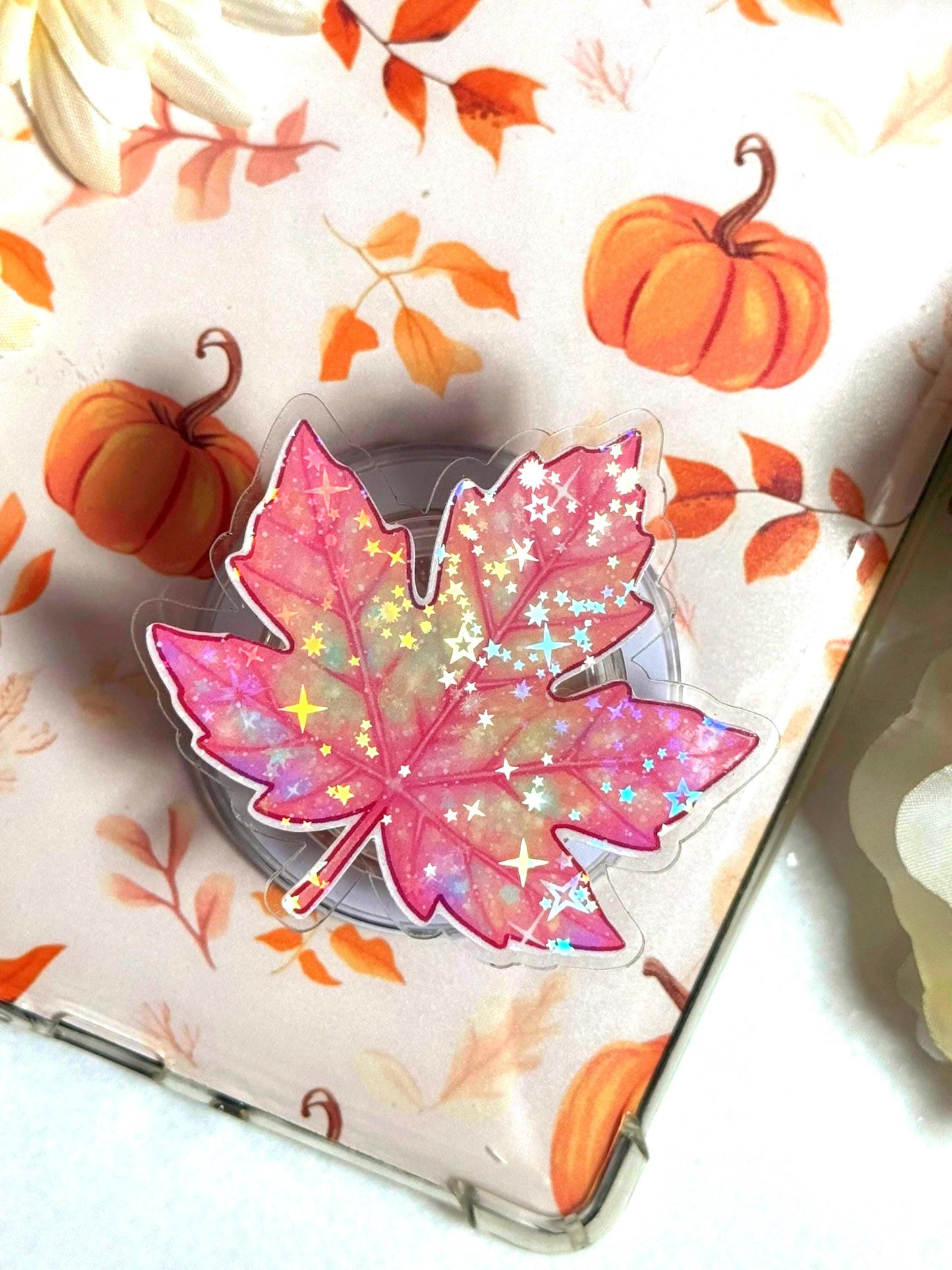 Autumn Leaf Holographic Kindle Grip – Fall MagSafe Phone & Tablet Stand Accessory
