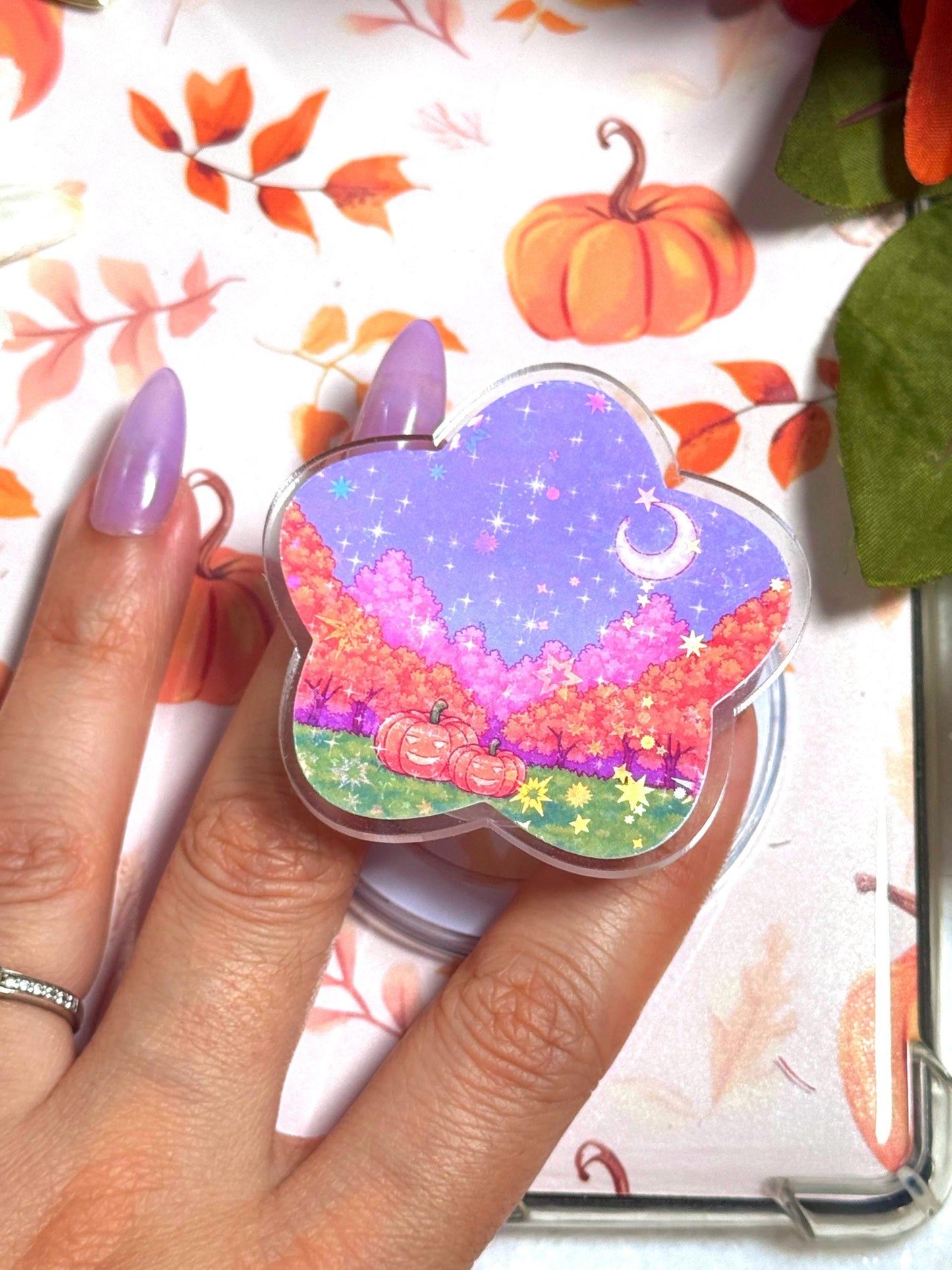 Holographic Pumpkin Field MagSafe Grip: Halloween Phone & Kindle Stand