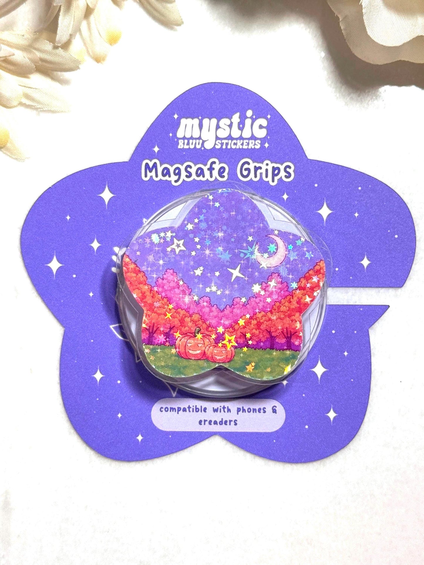 Holographic Pumpkin Field MagSafe Grip: Halloween Phone & Kindle Stand