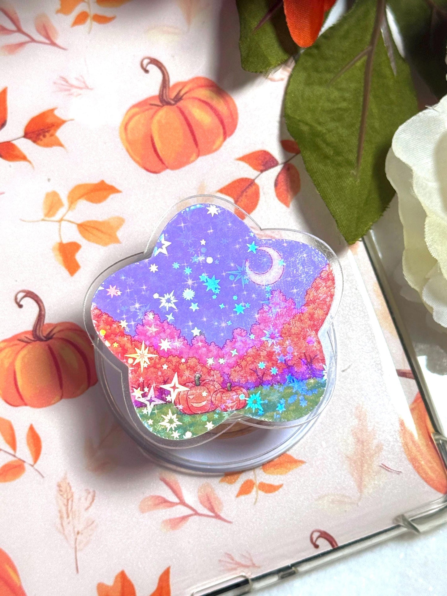 Holographic Pumpkin Field MagSafe Grip: Halloween Phone & Kindle Stand