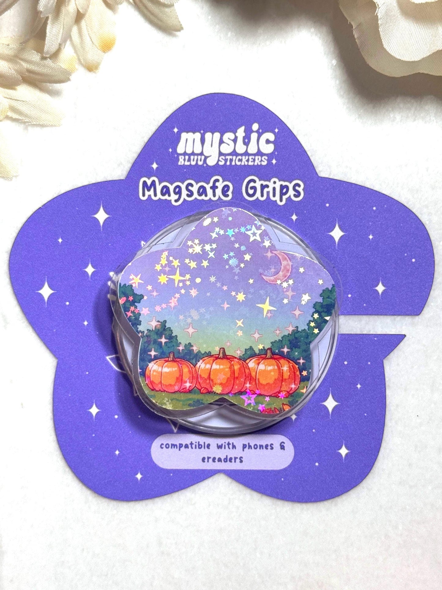 Holographic Pumpkin Field MagSafe Grip: Halloween Phone & Kindle Stand