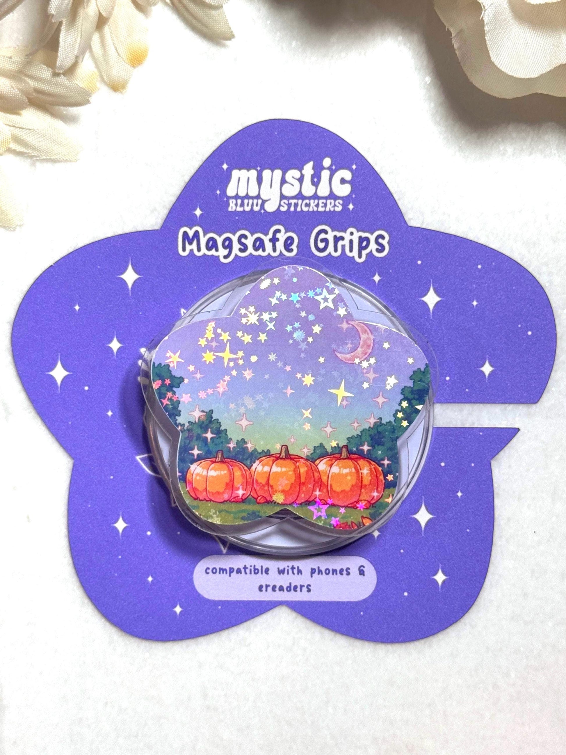 Holographic Pumpkin Field MagSafe Grip: Halloween Phone & Kindle Stand
