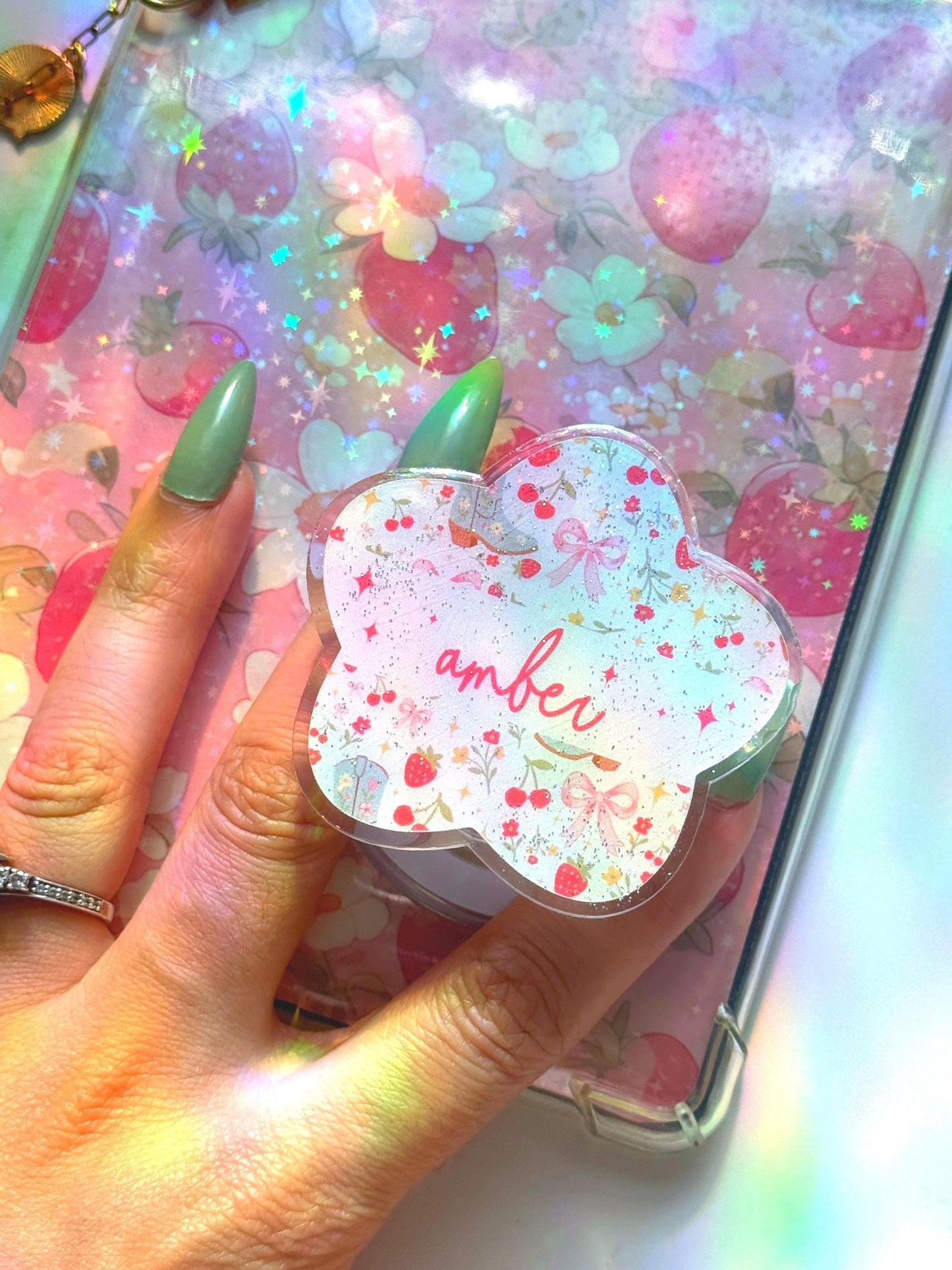 Personalized Strawberry MagSafe Grip: Bookish Kindle/Phone Holder