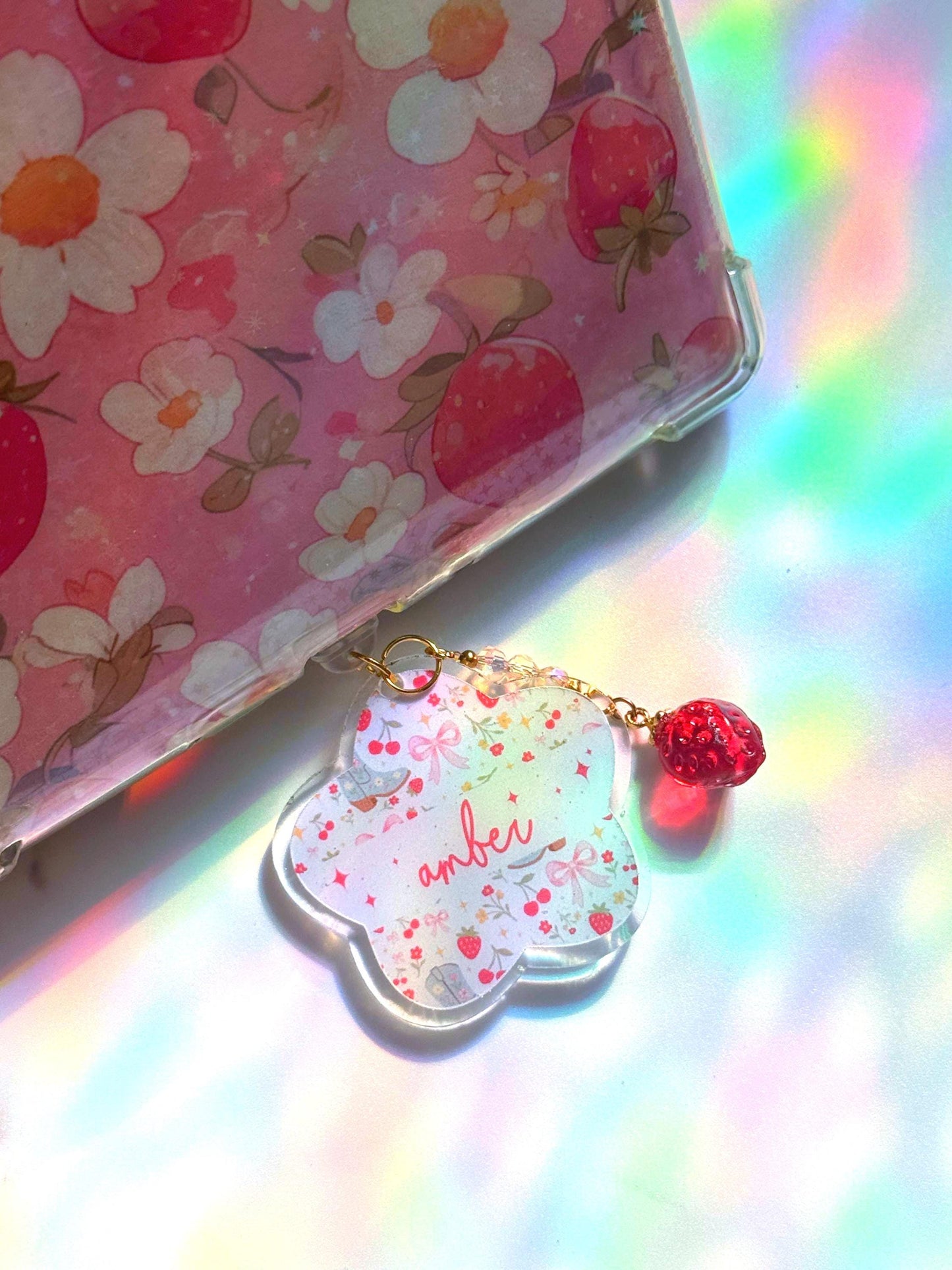 Personalized Strawberry Kindle Dust Plug Charm, Cute Tablet & Phone Accessories, Plug Charm Cover, Book Lover Gift, Resin Kindle Charm