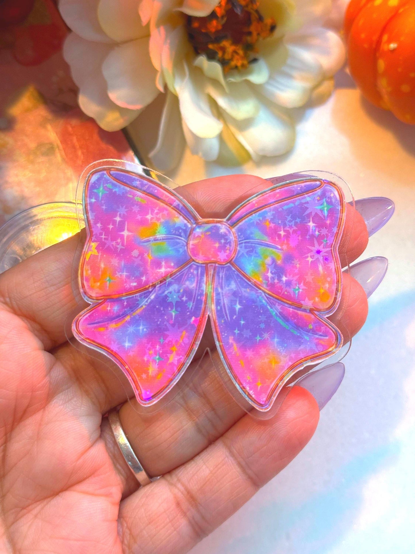 Rainbow Bow Magsafe Grip: Holographic Kindle & Phone Accessory