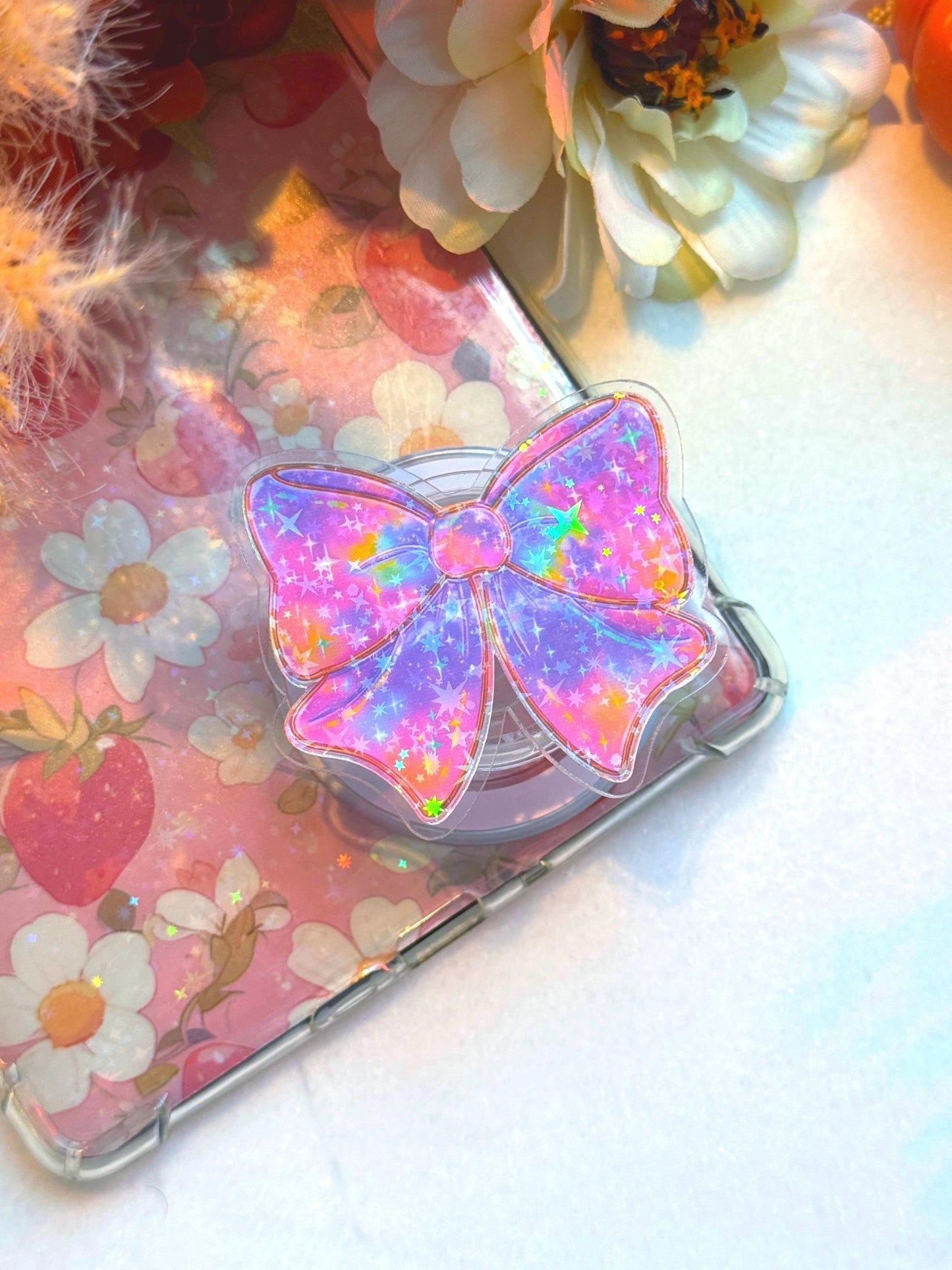 Rainbow Bow Magsafe Grip: Holographic Kindle & Phone Accessory
