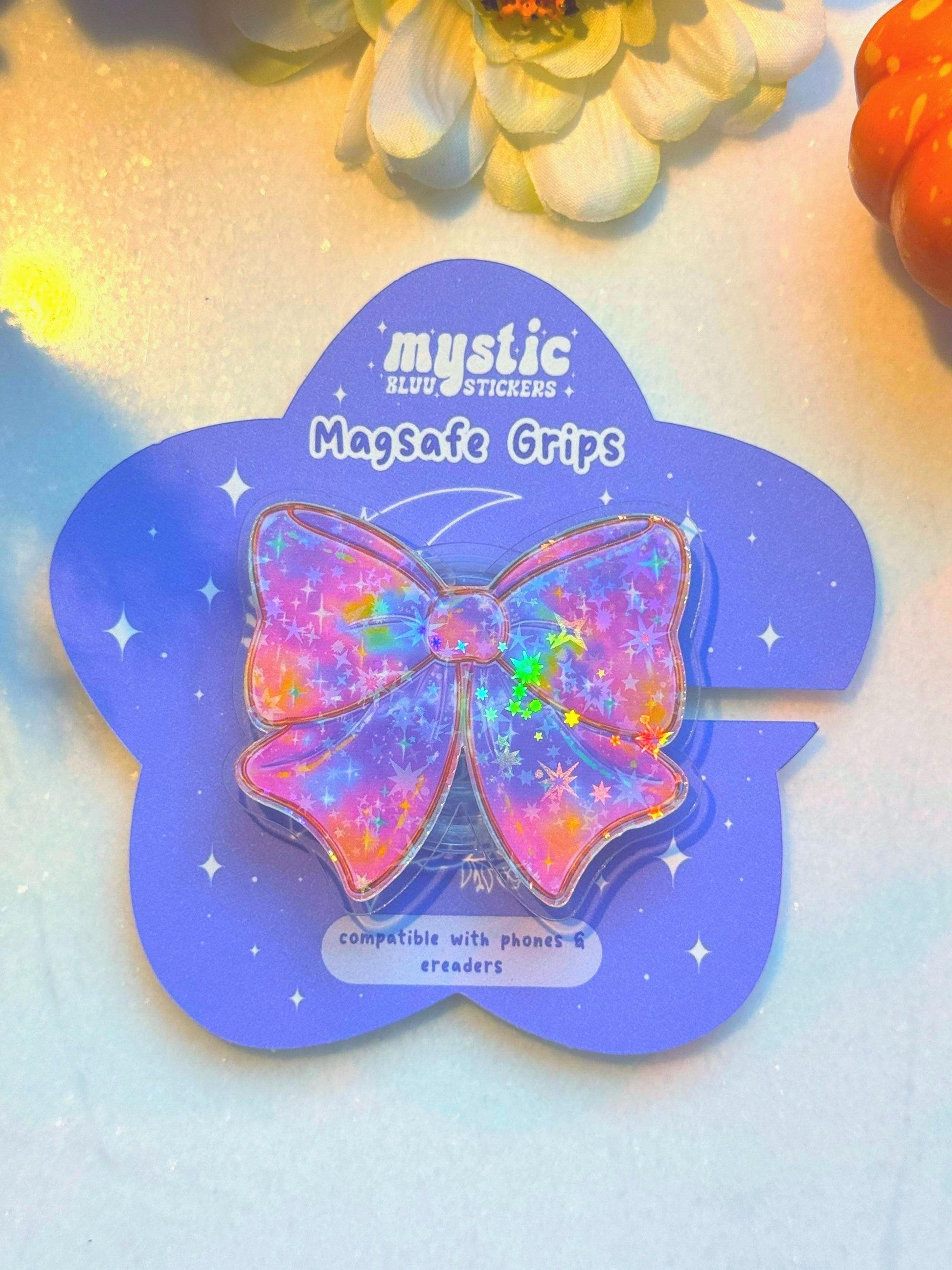Rainbow Bow Magsafe Grip: Holographic Kindle & Phone Accessory