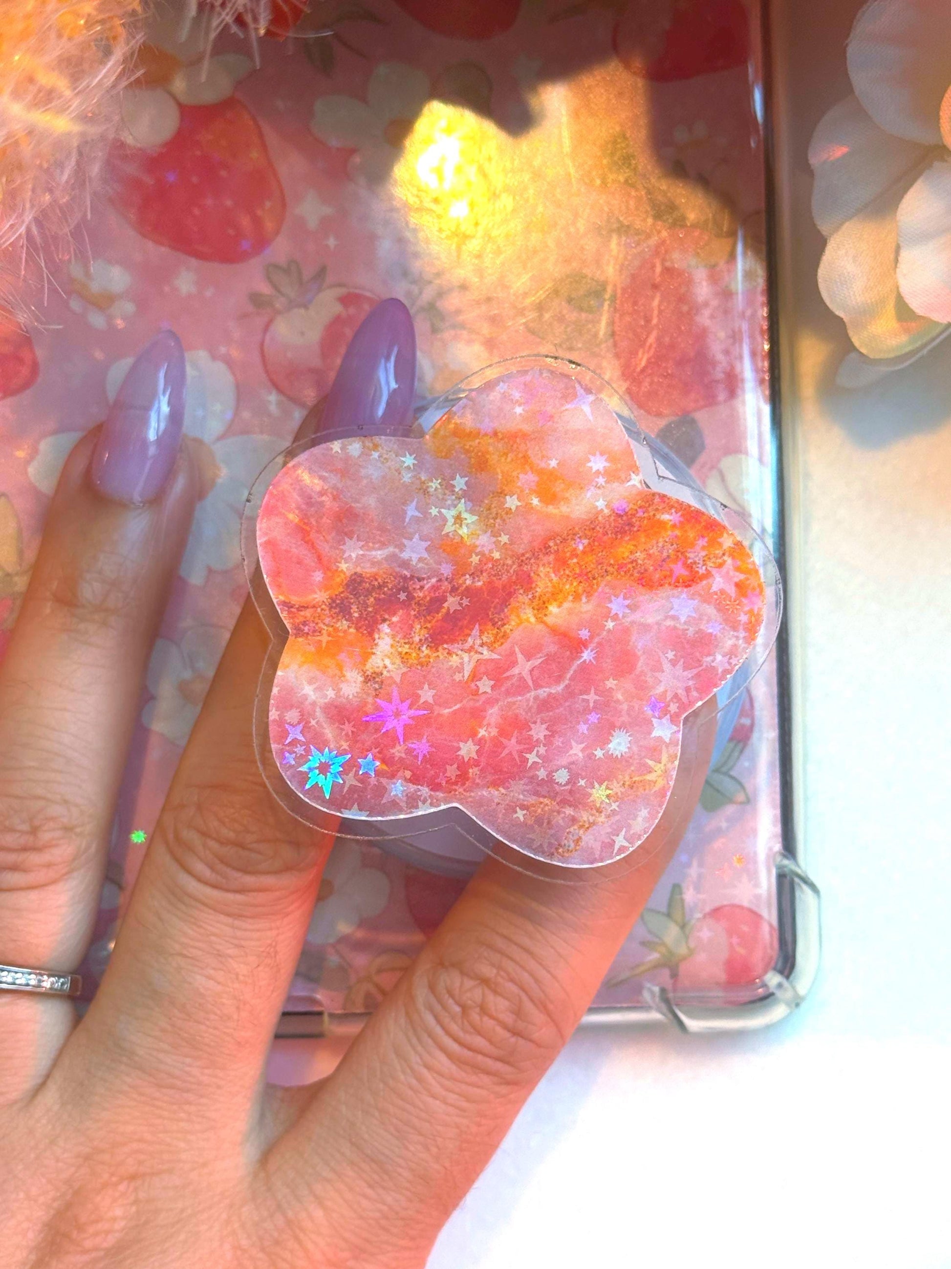 Pink Marble MagSafe Kindle Grip: Starry E-Reader Phone Accessory