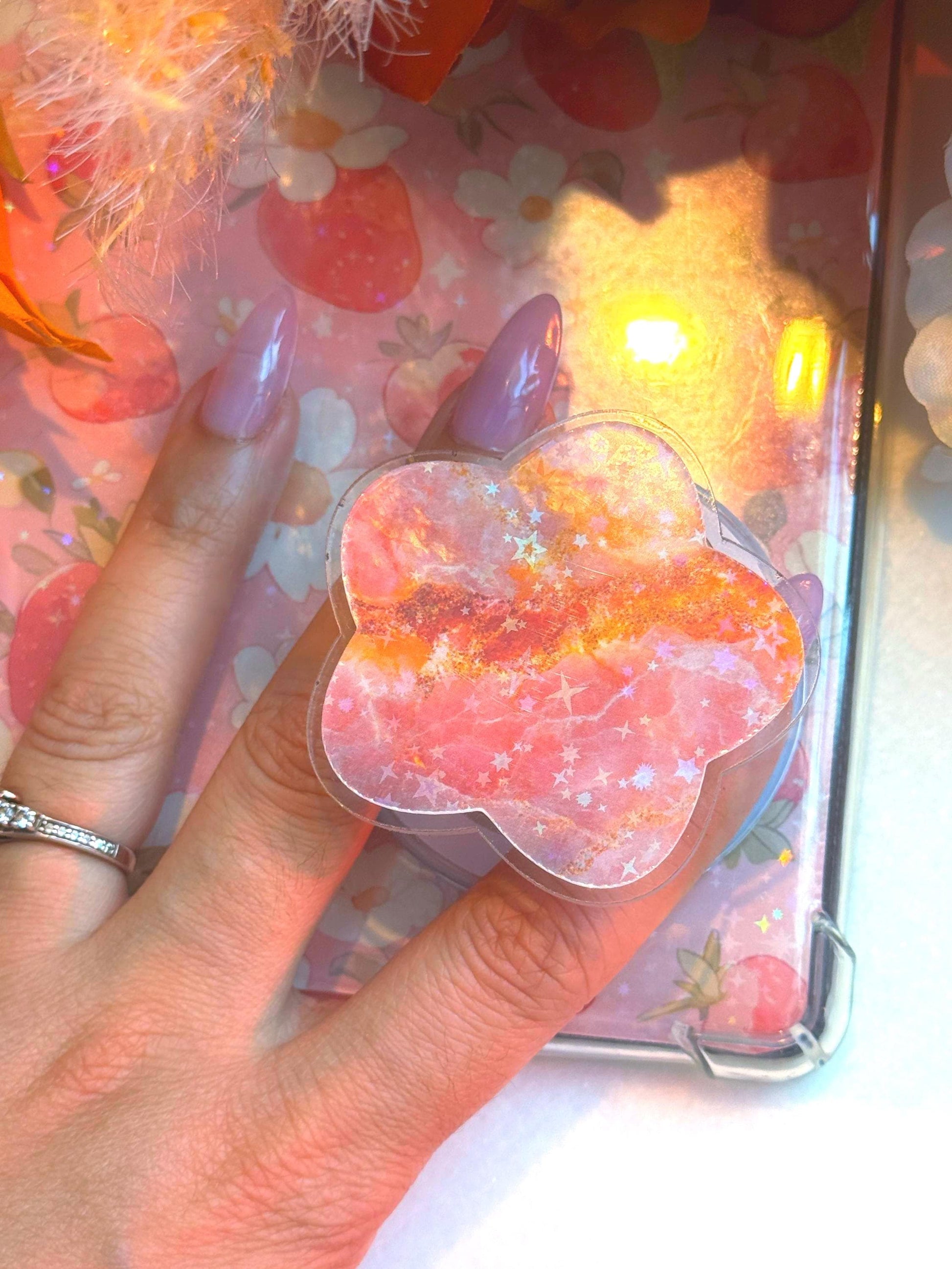 Pink Marble MagSafe Kindle Grip: Starry E-Reader Phone Accessory